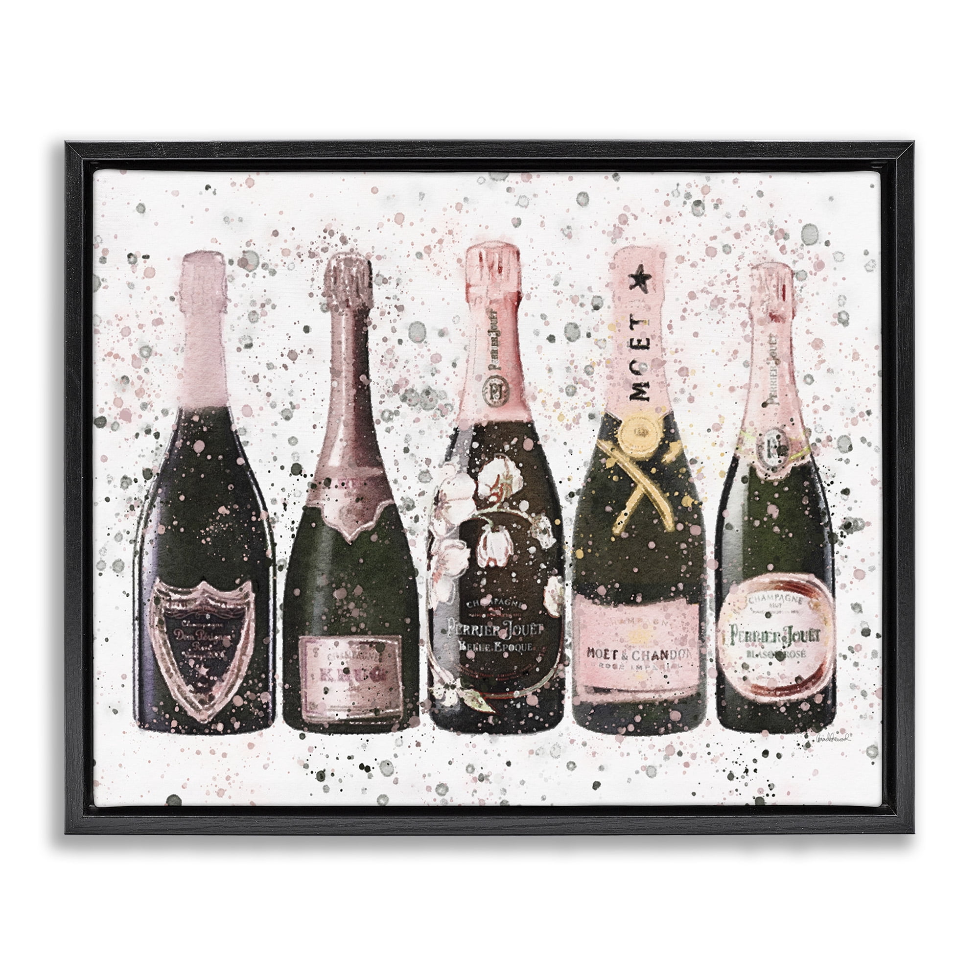 Stupell Industries Chic Pink Rose Bottles Food & Beverage Painting Black Floater Framed Canvas Art Print Wall Art, 31 x 25