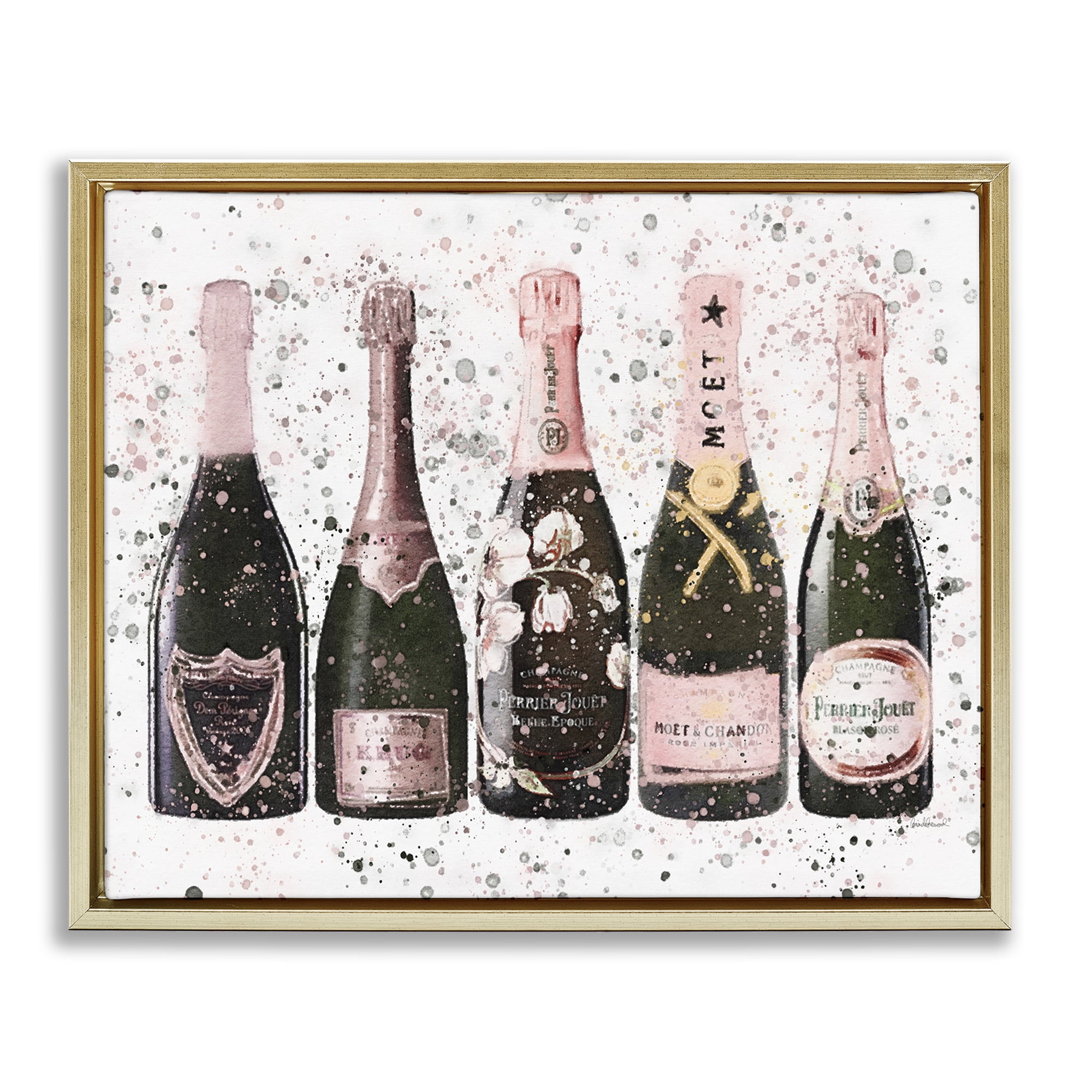 Stupell Industries Chic Pink Rose Bottles Food & Beverage Painting Gold Floater Framed Canvas Art Print Wall Art, 21 x 17