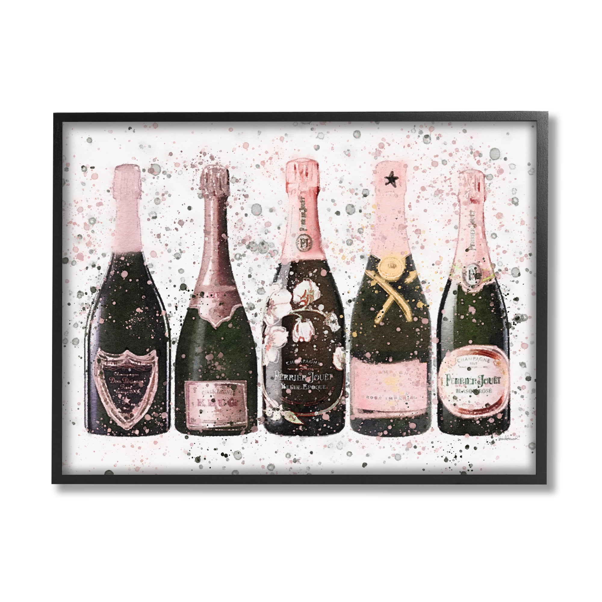 Stupell Industries Chic Pink Rose Bottles Modern Fashion Splash Food & Beverage Painting Black Framed Art Print Wall Art, 16 x 20