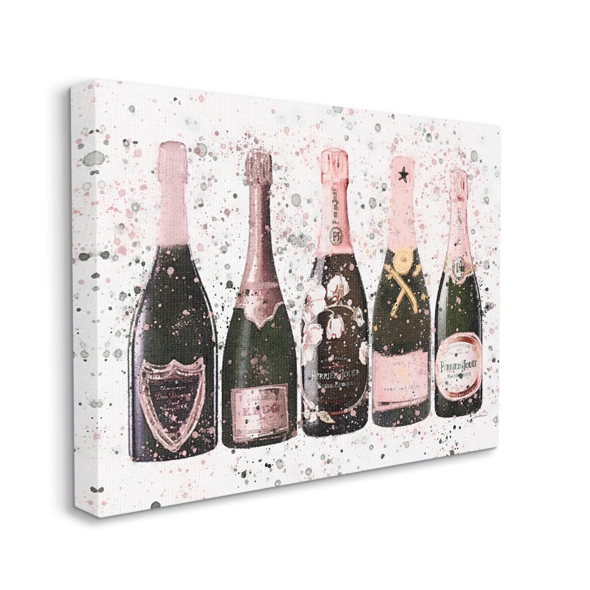 Stupell Industries Chic Pink Rose Bottles Modern Fashion Splash Food & Beverage Painting Gallery Wrapped Canvas Print Wall Art, 36 x 48