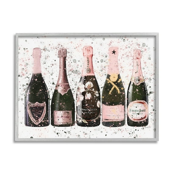 Stupell Industries Chic Pink Rose Bottles Modern Fashion Splash Food & Beverage Painting Gray Framed Art Print Wall Art, 16 x 20