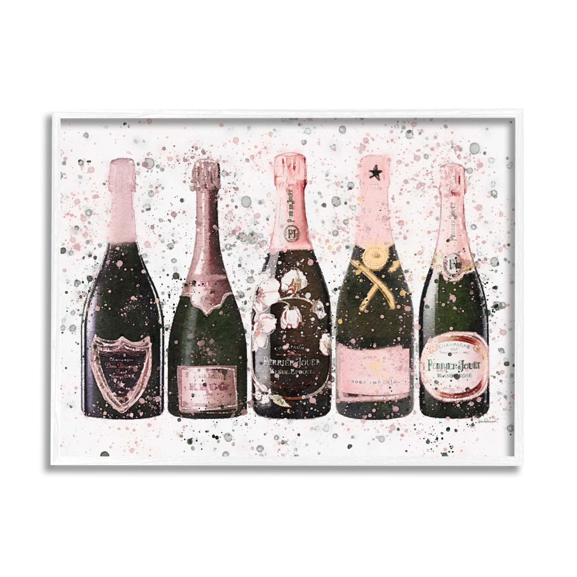 Stupell Industries Chic Pink Rose Bottles Modern Fashion Splash Food & Beverage Painting White Framed Art Print Wall Art, 11 x 14