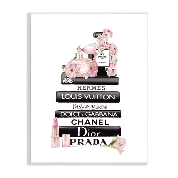 Stupell Industries Chic Pink Toiletry Cosmetics Glam Fashion Books, 10 x 15, Designed by Ros Ruseva