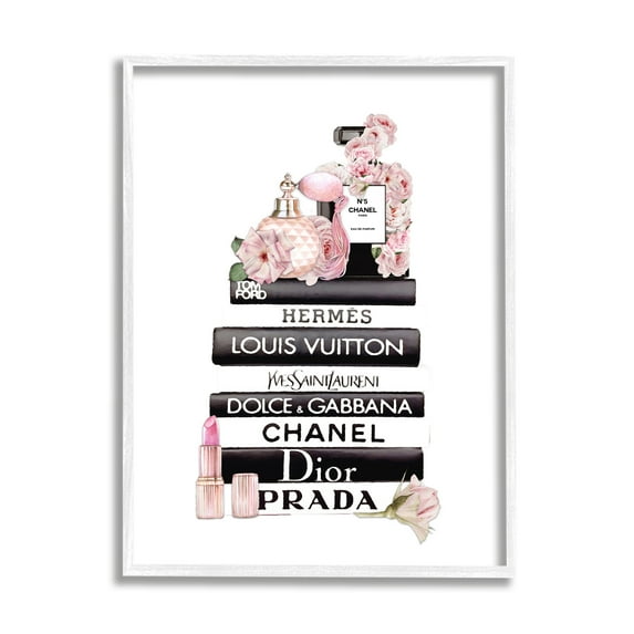 Stupell Industries Chic Pink Toiletry Cosmetics Glam Fashion Books Modern Painting White Framed Art Print Wall Art, 24 x 30, Design by Ros Ruseva