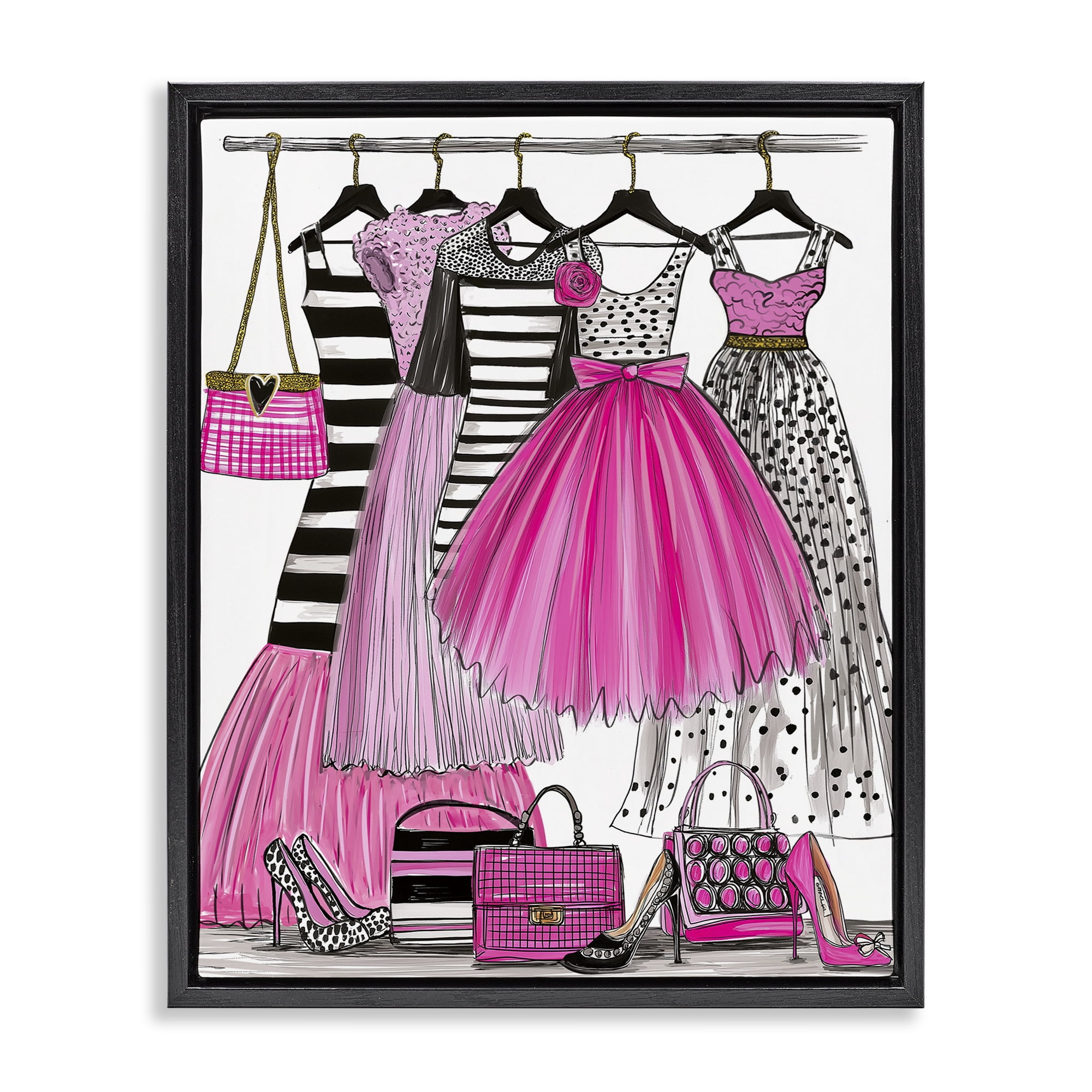 Stupell Industries Chic Pink Tulle Dresses Black Framed Floater Canvas Wall Art, design by Jess Stempel
