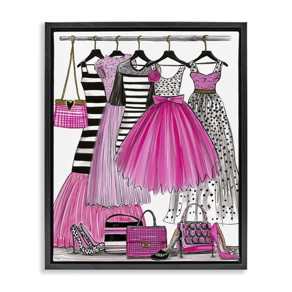 Stupell Industries Contemporary Chic Pink Tulle Dresses Black Floating Frame Canvas Art, 17 x 21, by Jess Stempel
