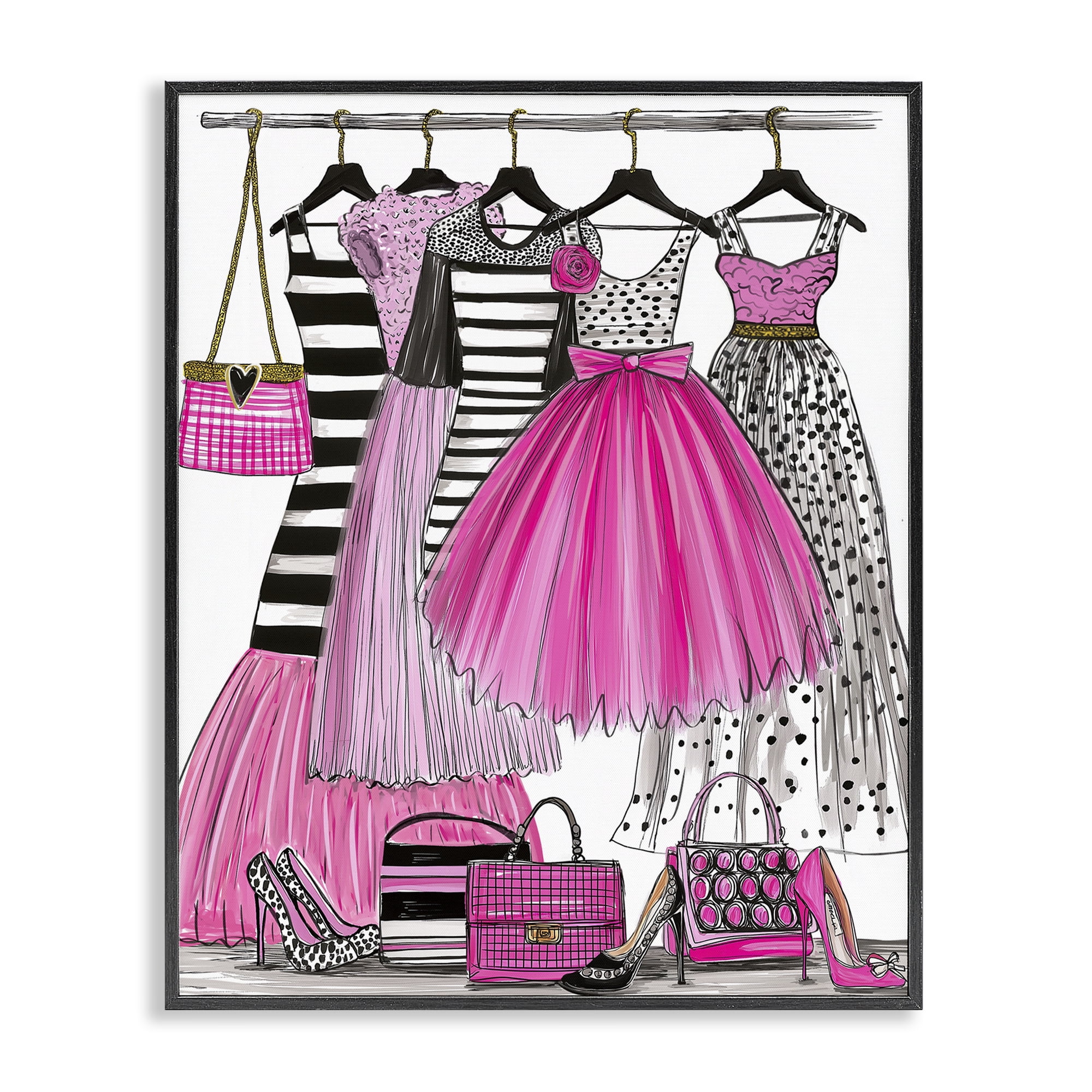 Stupell Industries Chic Pink Tulle Dresses Black Framed Giclee Art, design by Jess Stempel