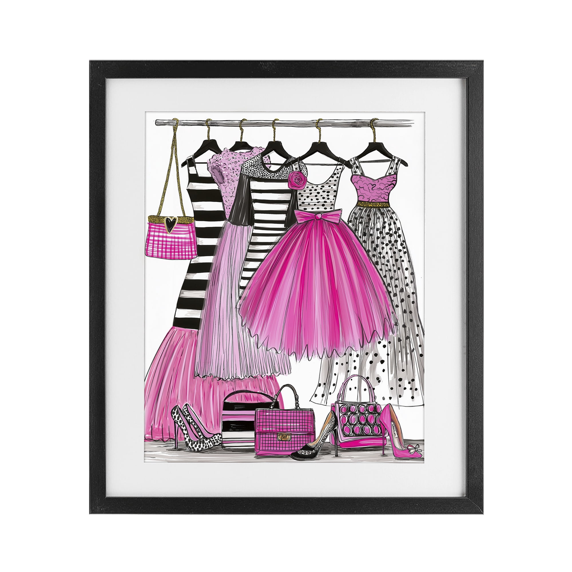 Stupell Industries Chic Pink Tulle Dresses Black Framed Print Under Glass, design by Jess Stempel