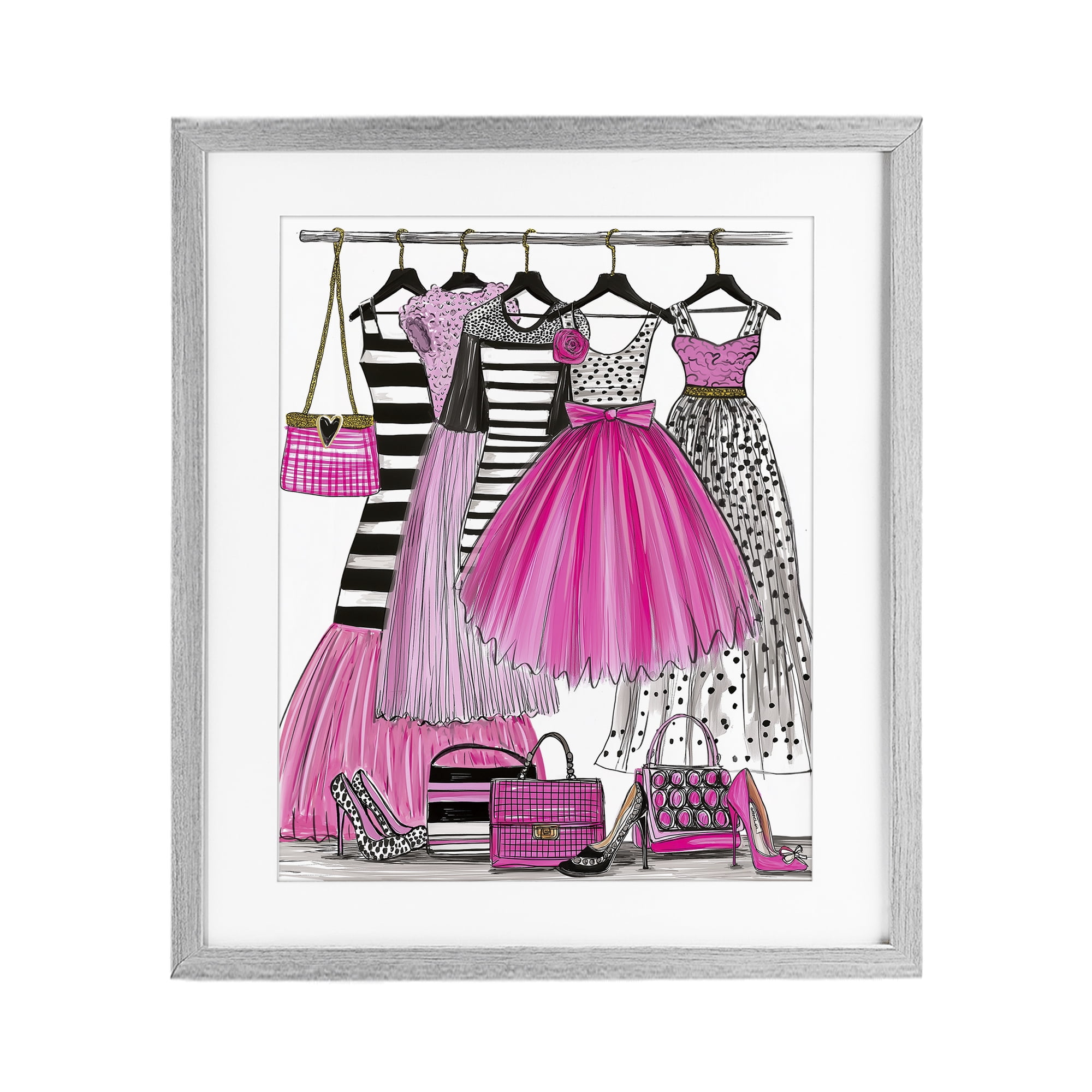 Stupell Industries Chic Pink Tulle Dresses Gray Framed Print Under Glass, design by Jess Stempel