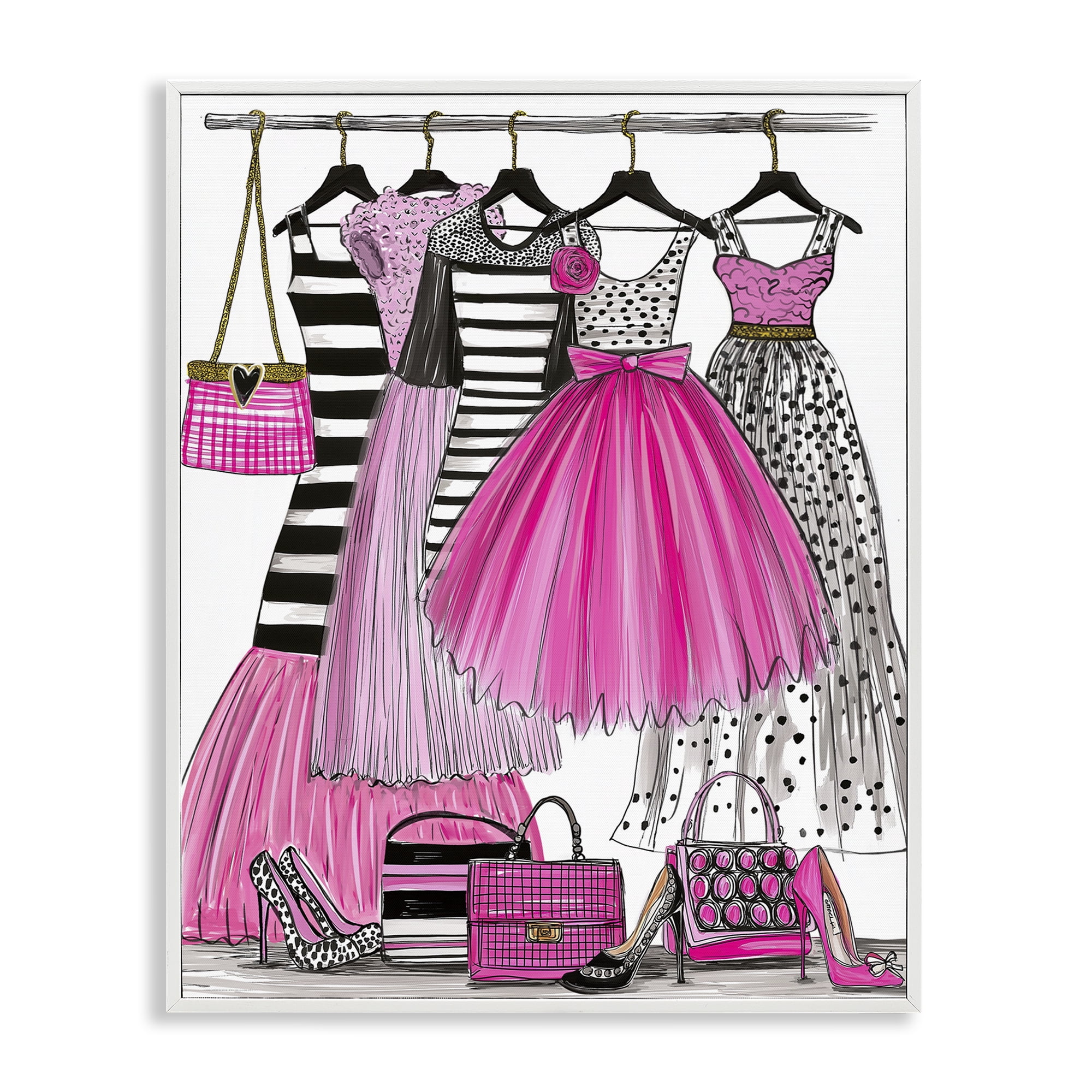 Stupell Industries Chic Pink Tulle Dresses White Framed Giclee Art, design by Jess Stempel
