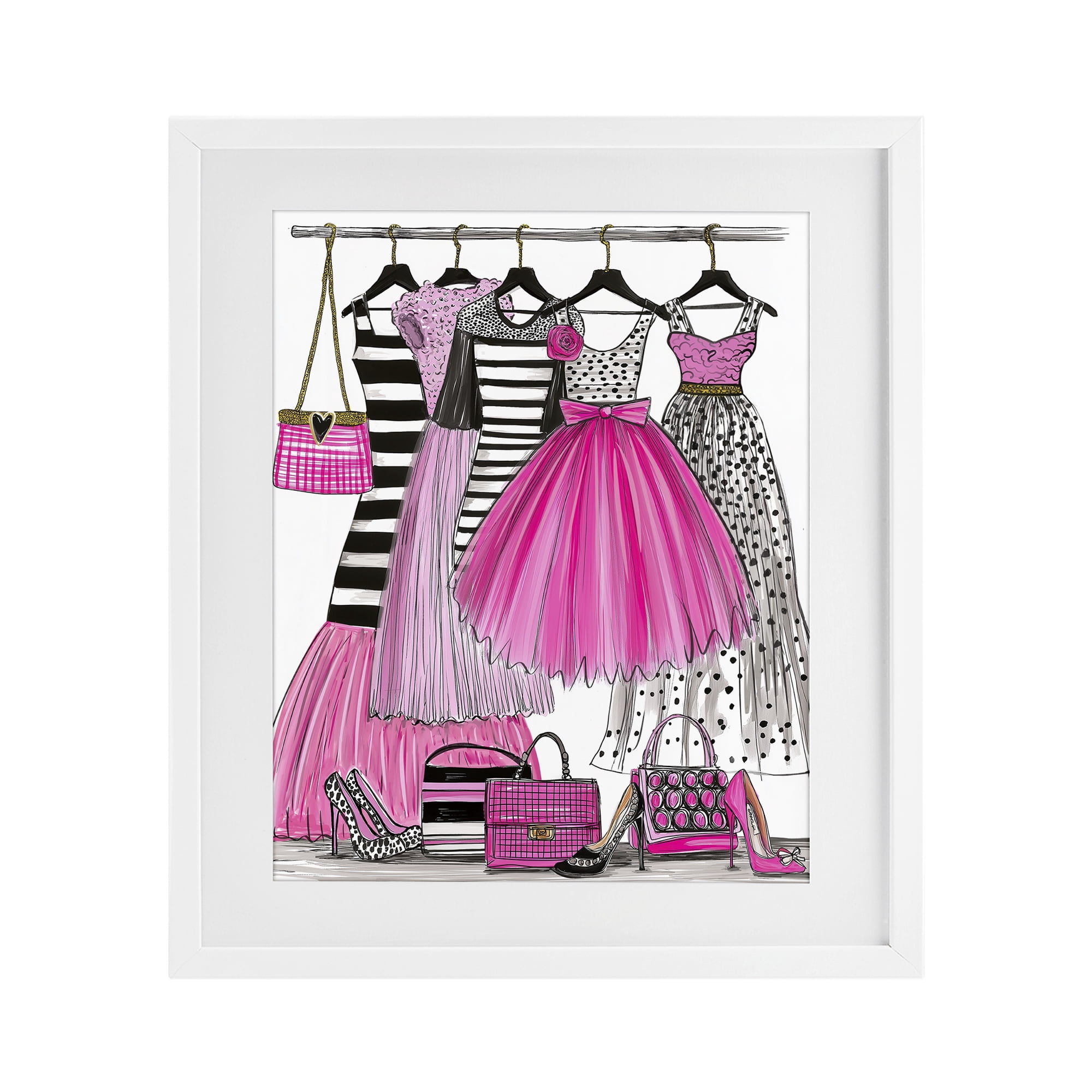 Stupell Industries Chic Pink Tulle Dresses White Framed Print Under Glass, design by Jess Stempel
