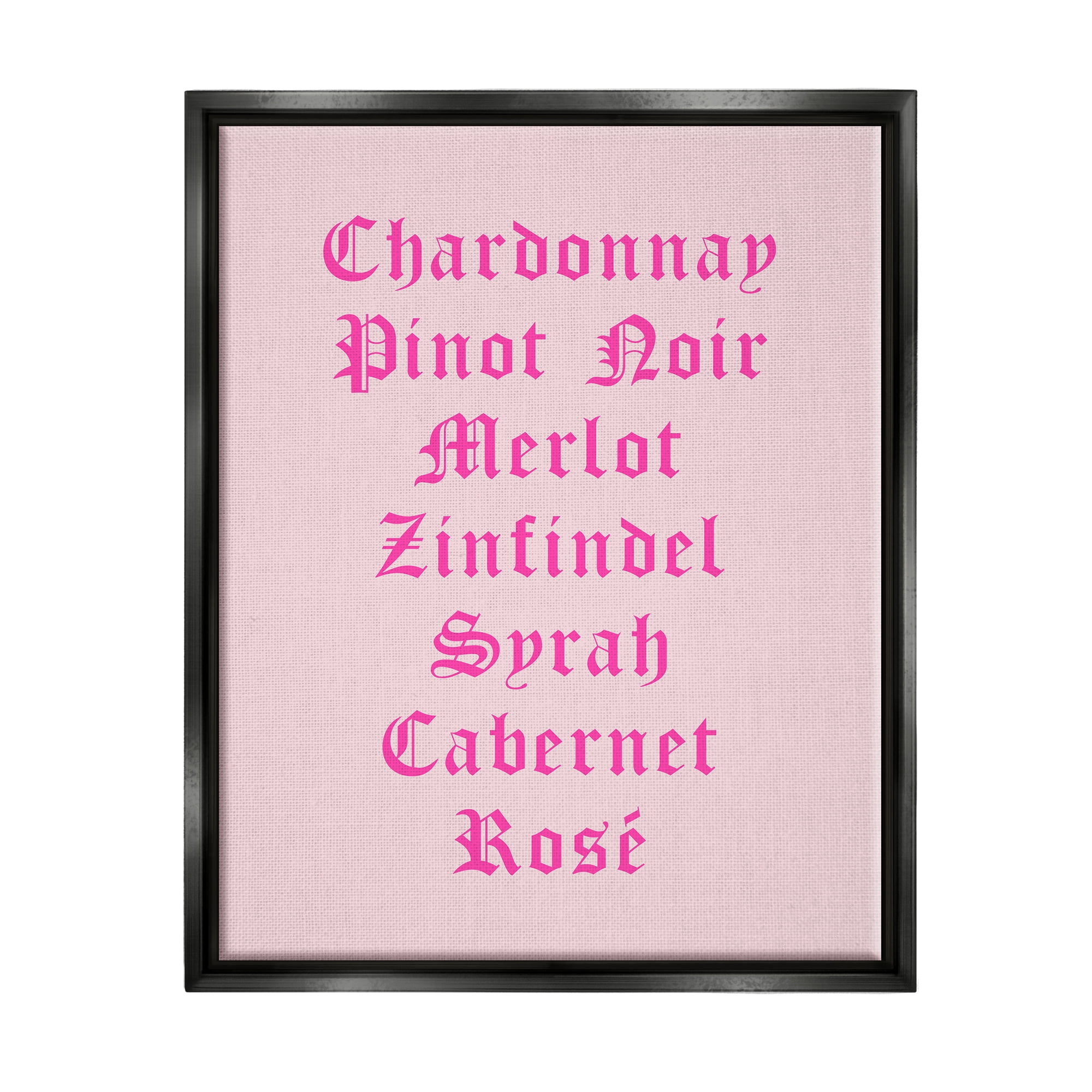 Stupell Industries Chic Pink Wine List Food & Beverage Painting Black Floater Framed Canvas Art Print Wall Art, 17 x 21