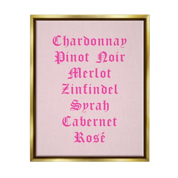Stupell Industries Chic Pink Wine List Food & Beverage Painting Gold Floater Framed Canvas Art Print Wall Art, 17 x 21