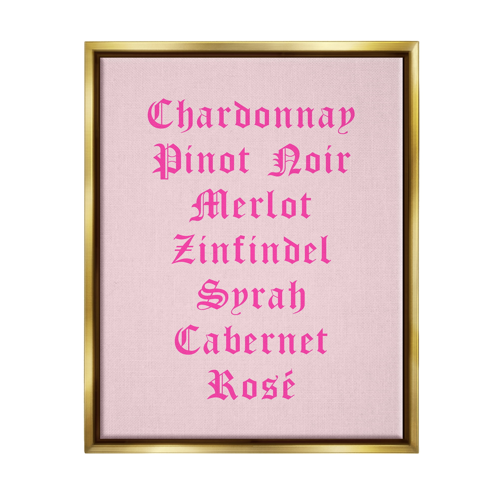 Stupell Industries Chic Pink Wine List Food & Beverage Painting Gold Floater Framed Canvas Art Print Wall Art, 25 x 31