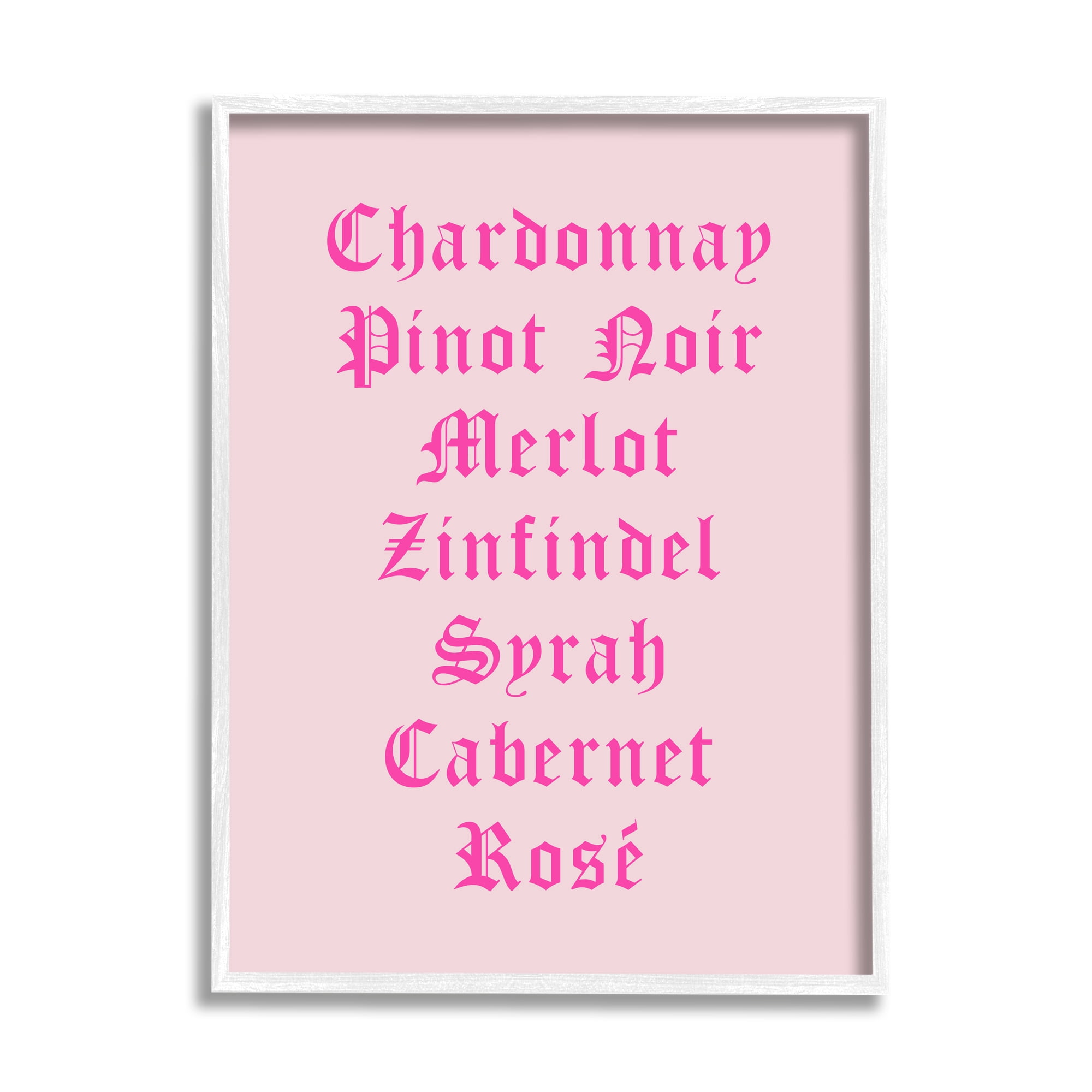 Stupell Industries Chic Pink Wine List Food & Beverage Painting White Framed Art Print Wall Art, 11 x 14
