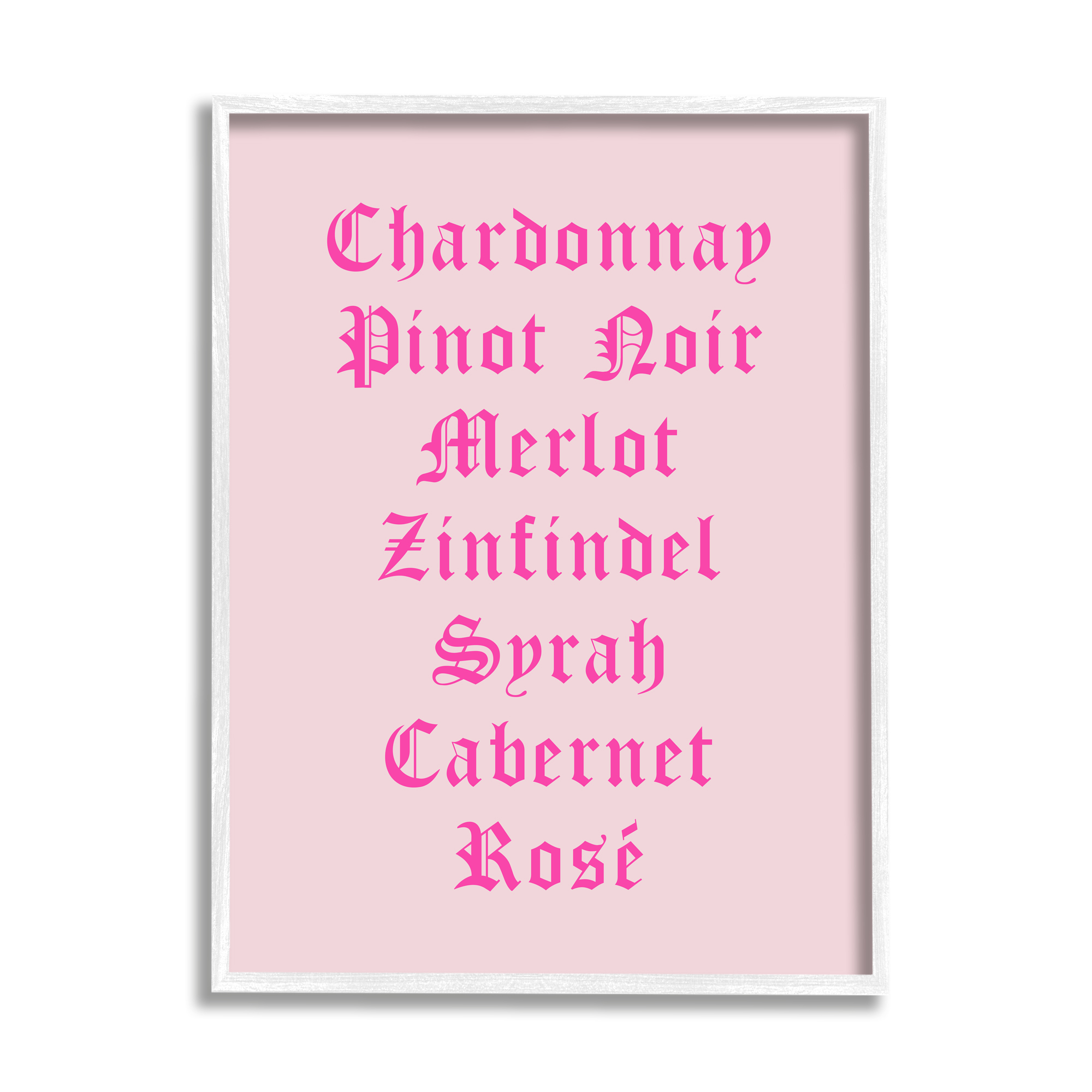 Stupell Industries Chic Pink Wine List Food & Beverage Painting White Framed Art Print Wall Art, 16 x 20
