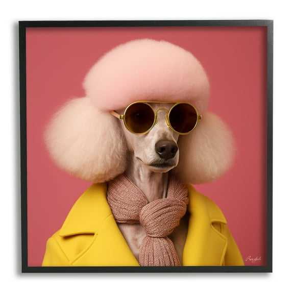 Stupell Industries Chic Poodle Fashion Animals & Insects Painting Black Framed Art Print Wall Art, 12 x 12