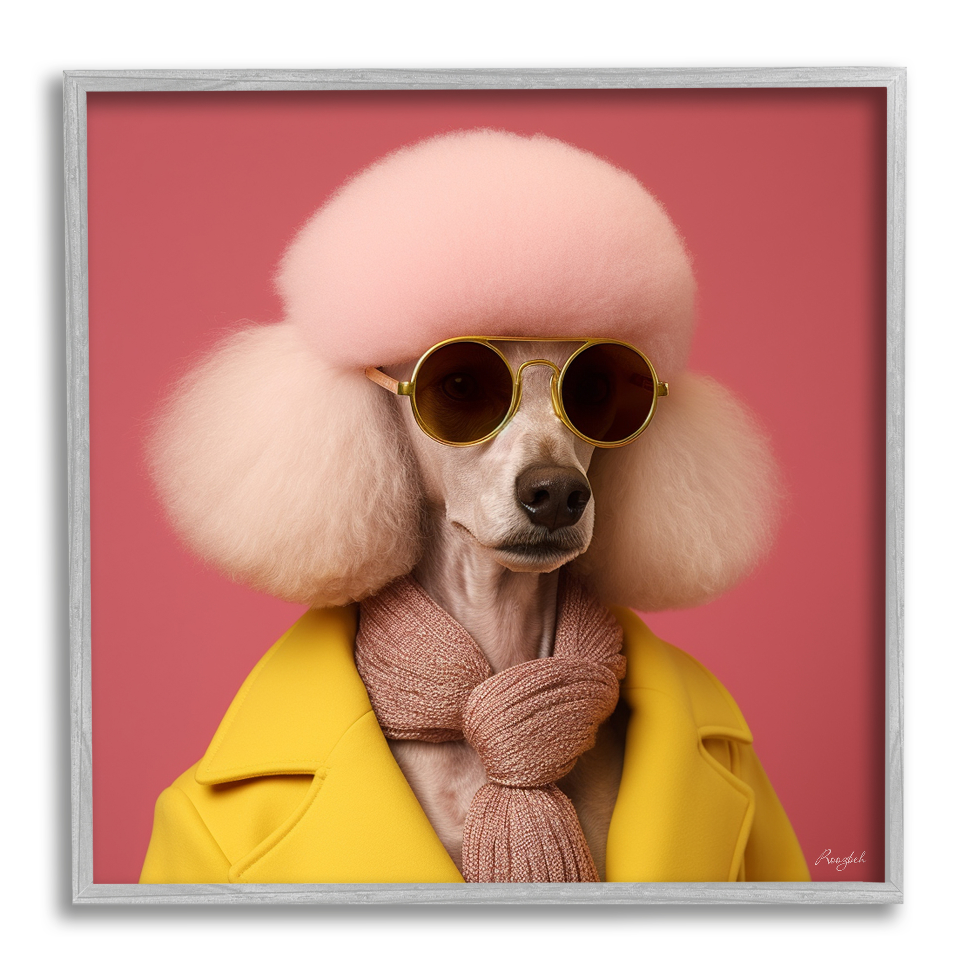 Stupell Industries Chic Poodle Fashion Animals & Insects Painting Gray Framed Art Print Wall Art, 24 x 24