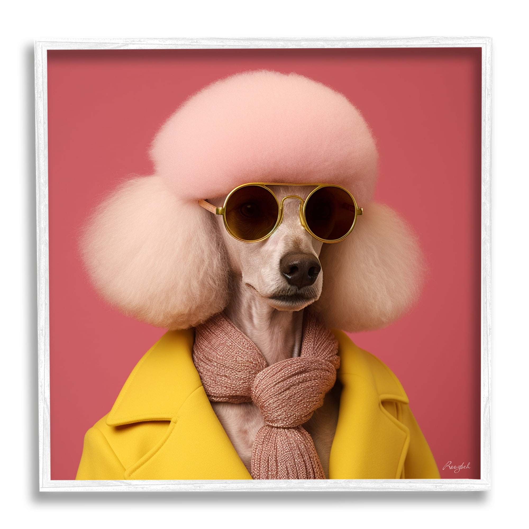 Stupell Industries Chic Poodle Fashion Animals & Insects Painting White Framed Art Print Wall Art, 12 x 12