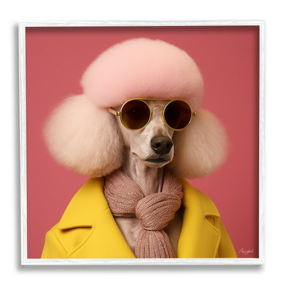 Stupell Industries Chic Poodle Fashion Animals & Insects Painting White Framed Art Print Wall Art, 24 x 24