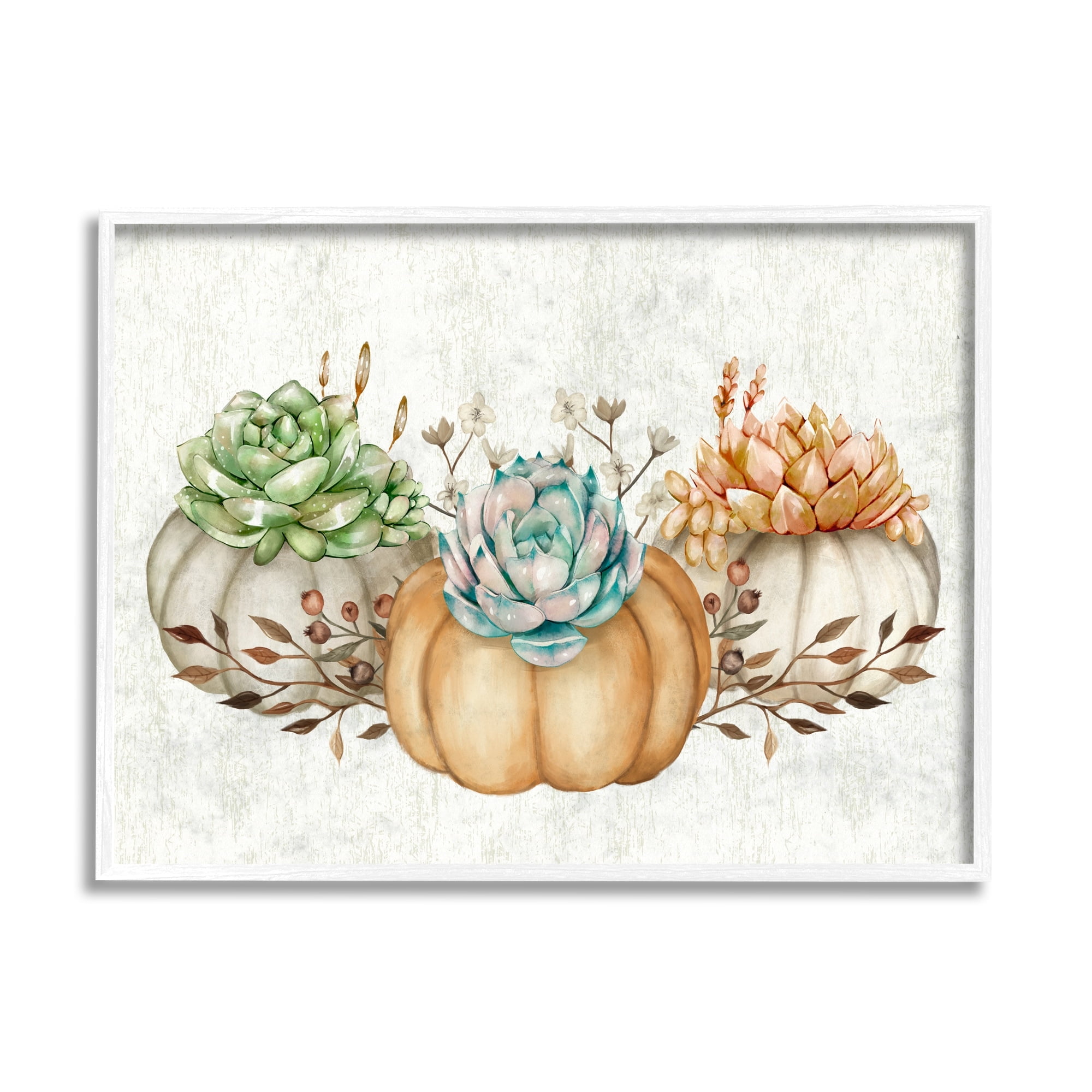 Stupell Industries Chic Pumpkin Succulent Trio Autumn Boho Vegetables, 14 x 11,Design by Ziwei Li