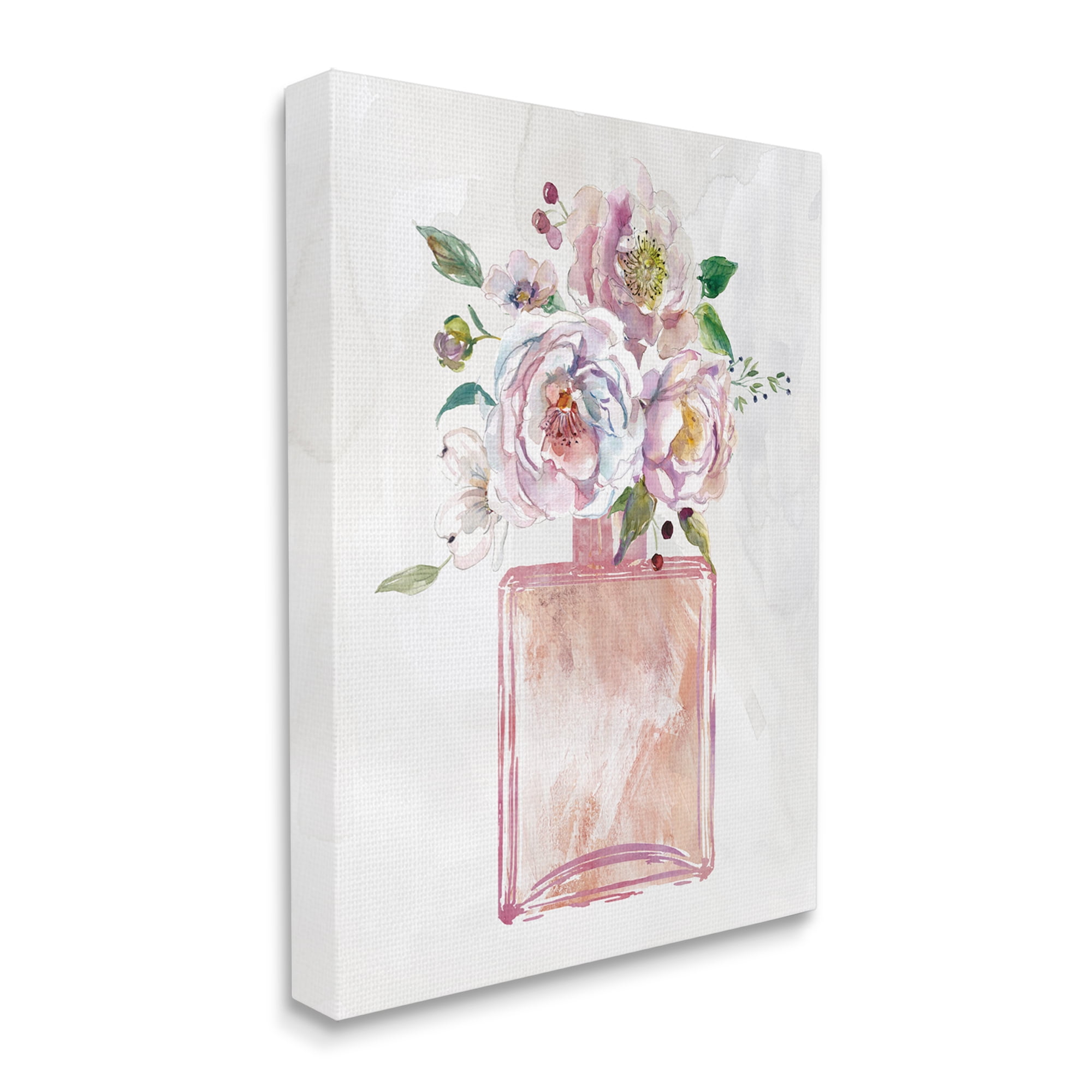 Stupell Industries Chic Purple Pink Florals in Fashion Fragrance Bottle Botanical & Floral Painting Gallery Wrapped Canvas Print Wall Art, 30 x 40