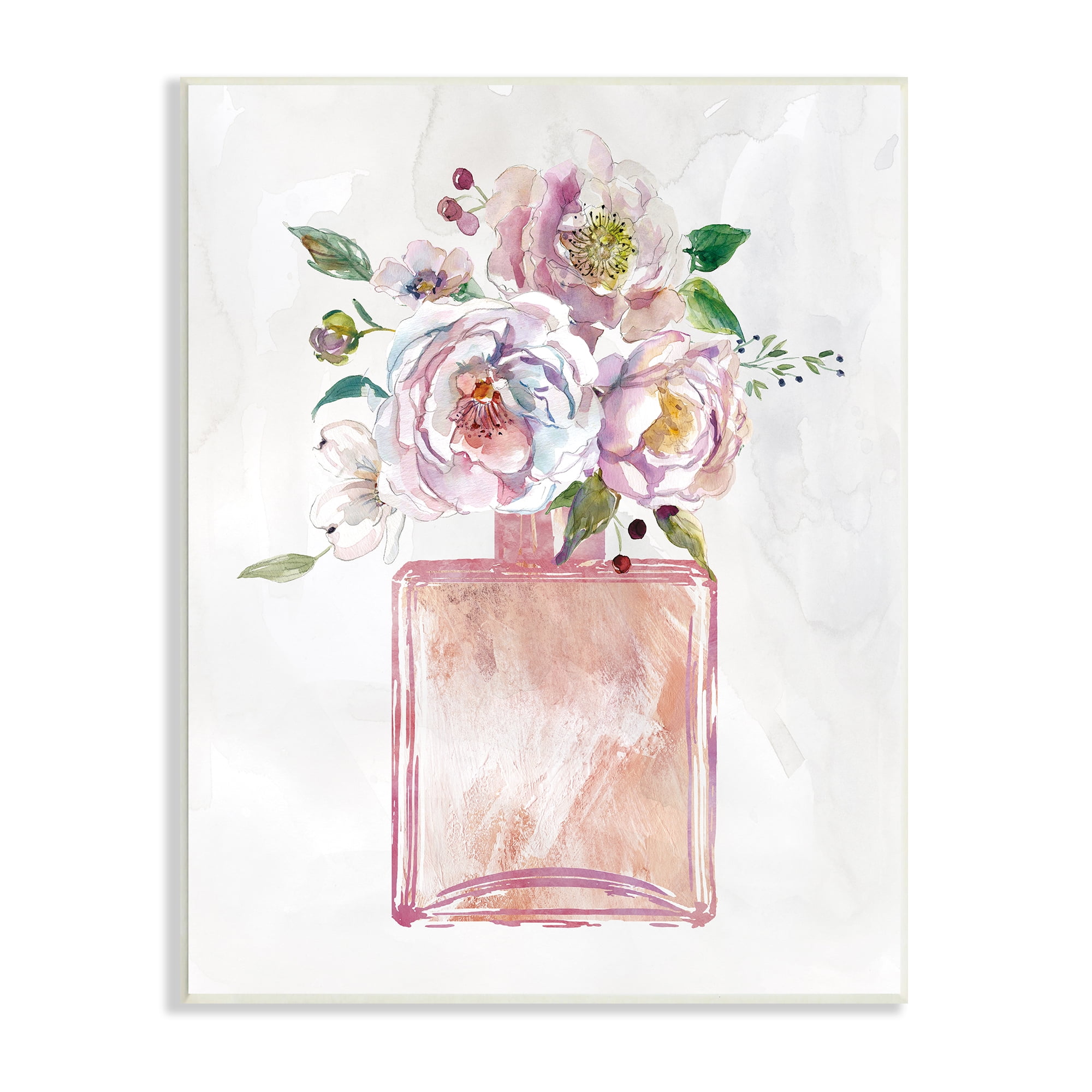 Stupell Industries Chic Purple Pink Florals in Fashion Fragrance Bottle Botanical & Floral Painting Unframed Art Print Wall Art, 10 x 15