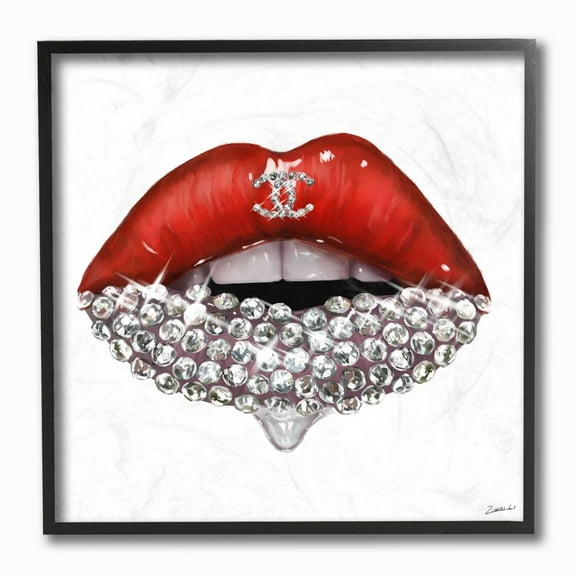 Stupell Industries Chic Red Lip Portrait Women's Fashion Stone Details Designed by Ziwei Li