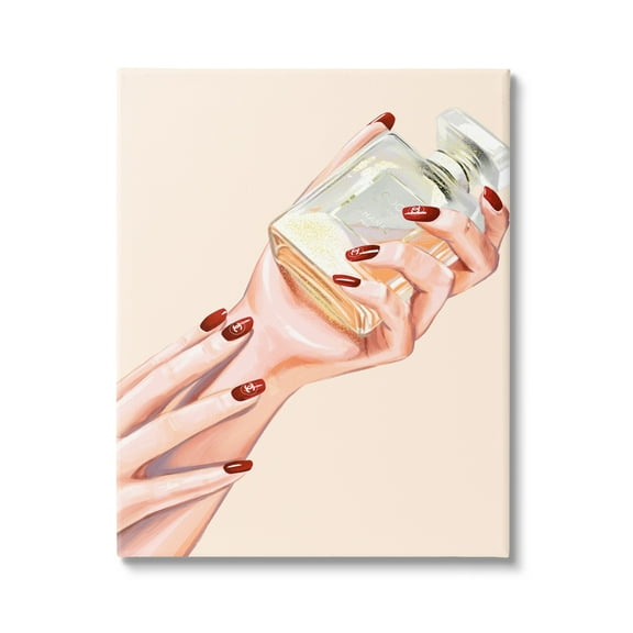 Stupell Industries Chic Red Nail Polish Holding Perfume Bottle Canvas Wall Art, 24 x 30, Design by Ziwei Li