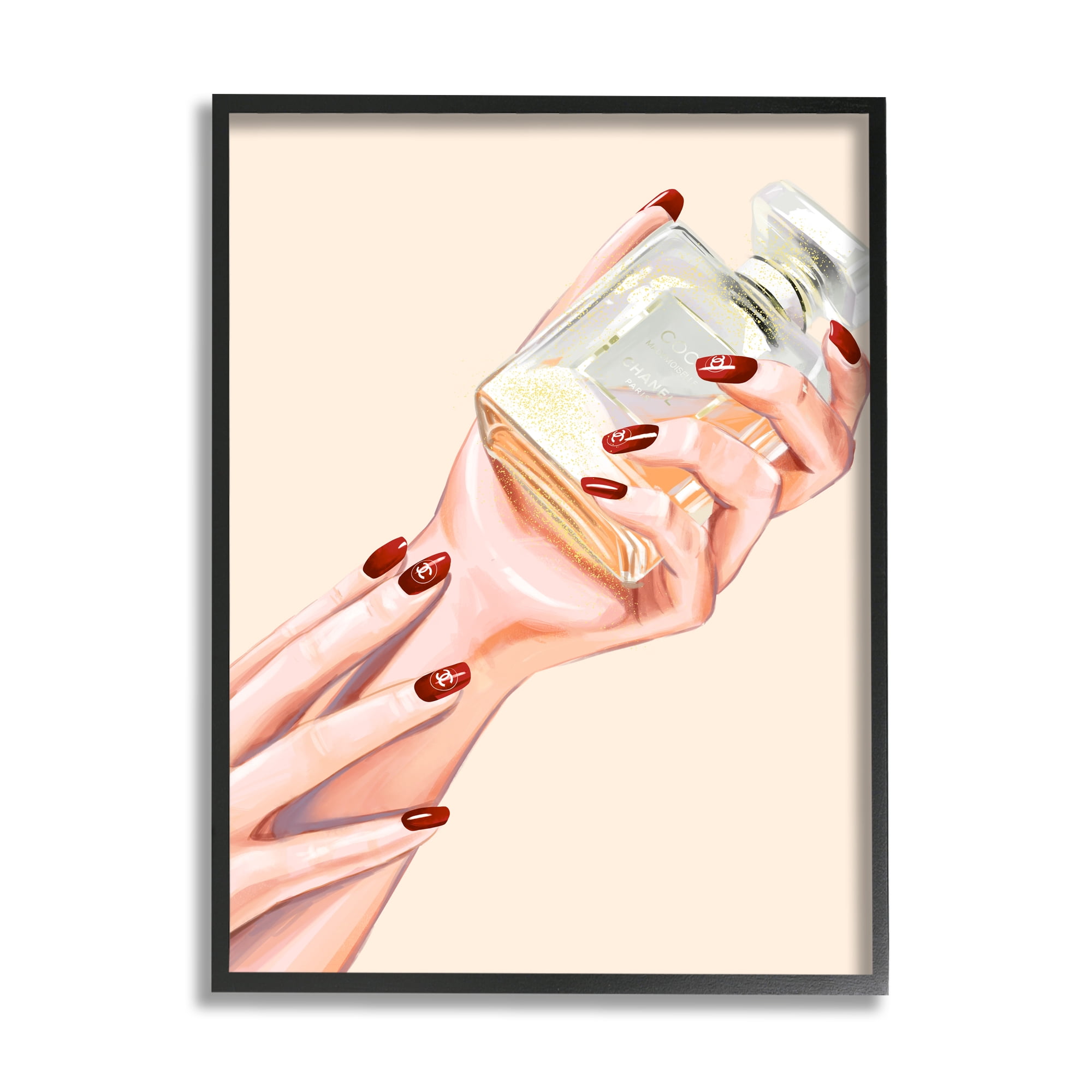 Stupell Industries Chic Red Nail Polish Holding Perfume Bottle Framed Wall Art, 16 x 20, Design by Ziwei Li