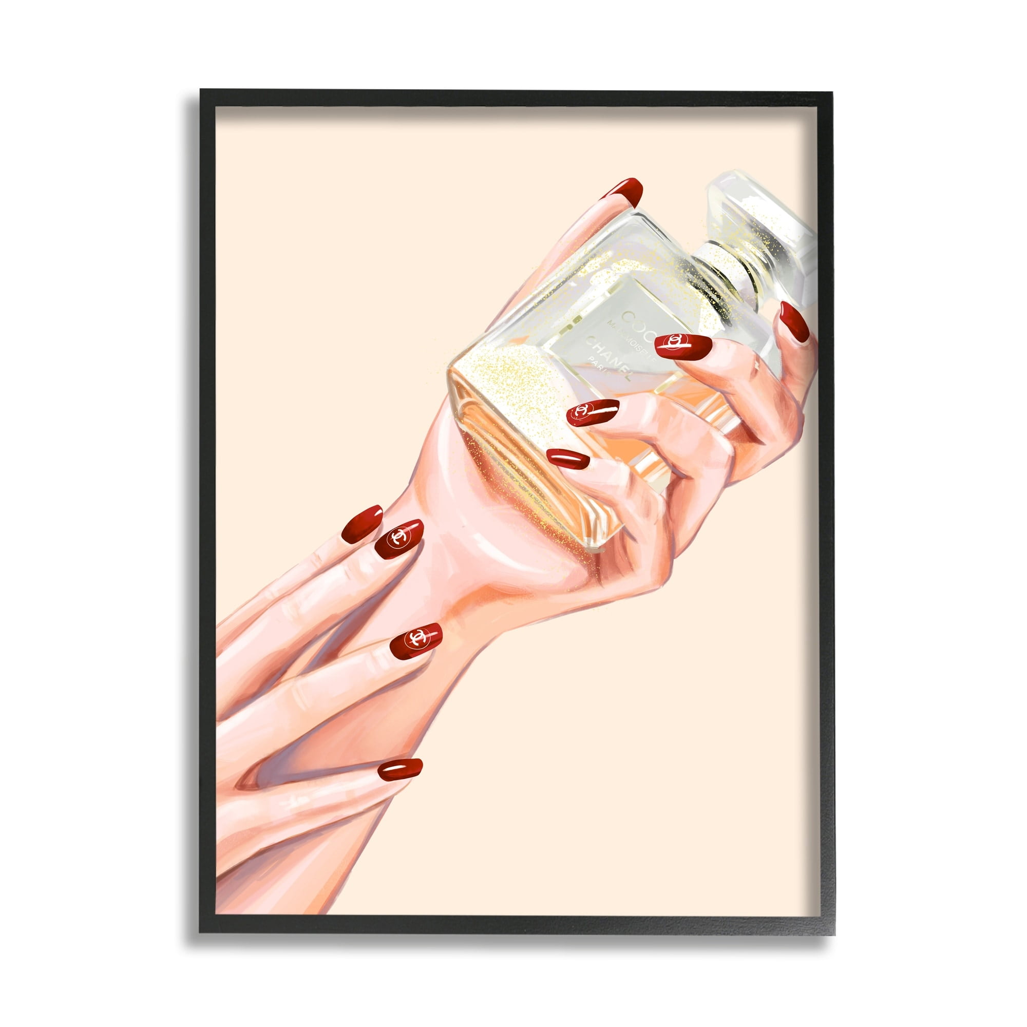 Stupell Industries Chic Red Nail Polish Holding Perfume Bottle Framed Wall Art, 24 x 30, Design by Ziwei Li