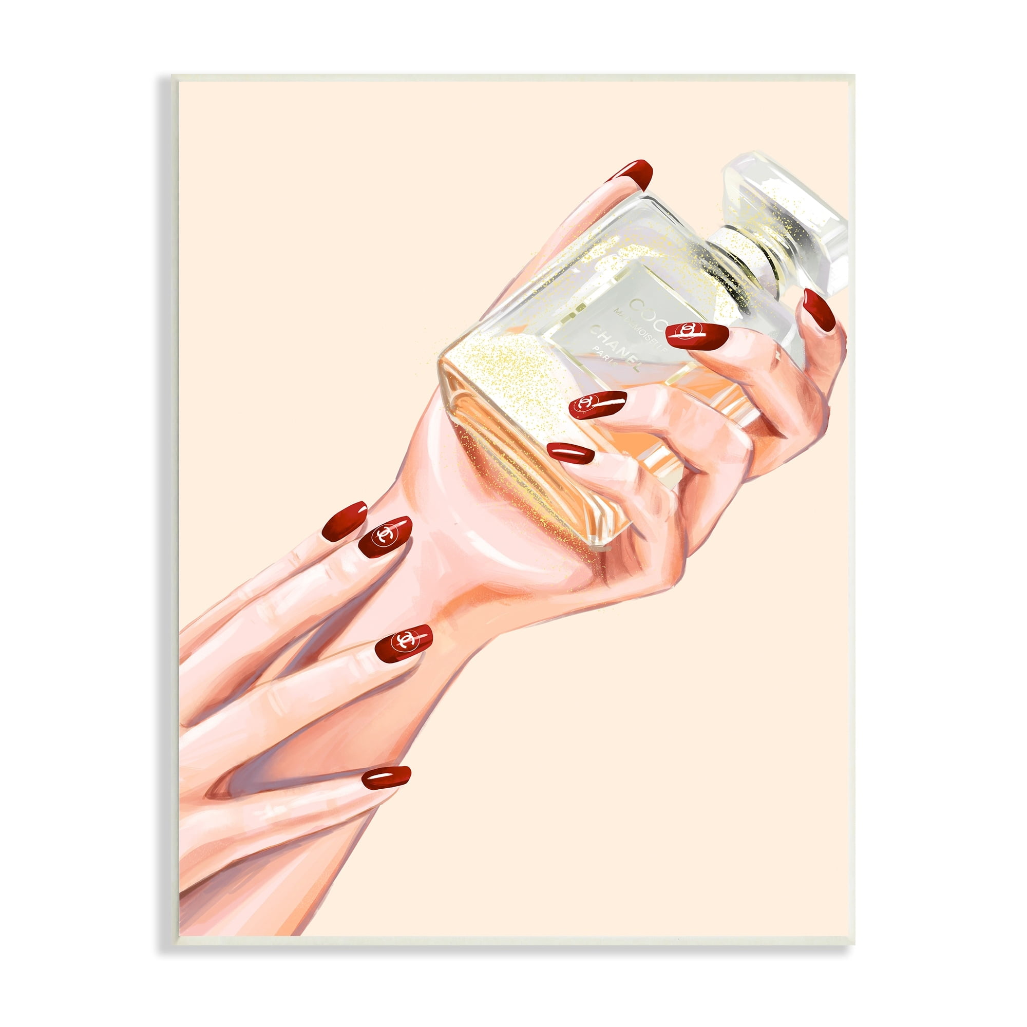 Stupell Industries Chic Red Nail Polish Holding Perfume Bottle Wood Wall Art, 10 x 15, Design by Ziwei Li