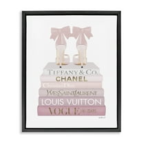 Stupell Industries Chic Shoes Glam Bookstack Beauty & Fashion Painting Black Floater Framed Canvas Art Print Wall Art, 17 x 21