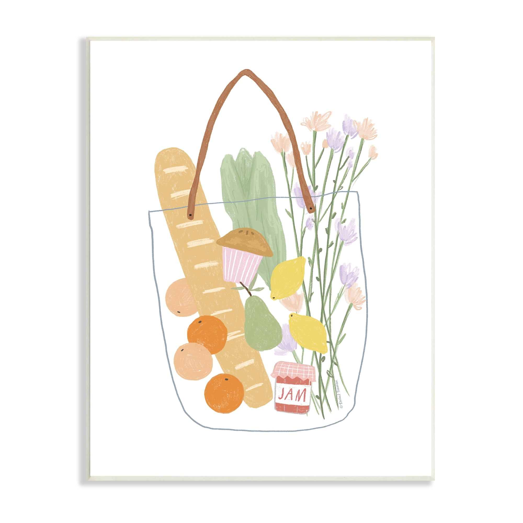 Stupell Industries Chic Shopping Bag Illustration Spring Market Grocery, 10 x 15,Design by Rachel Nieman