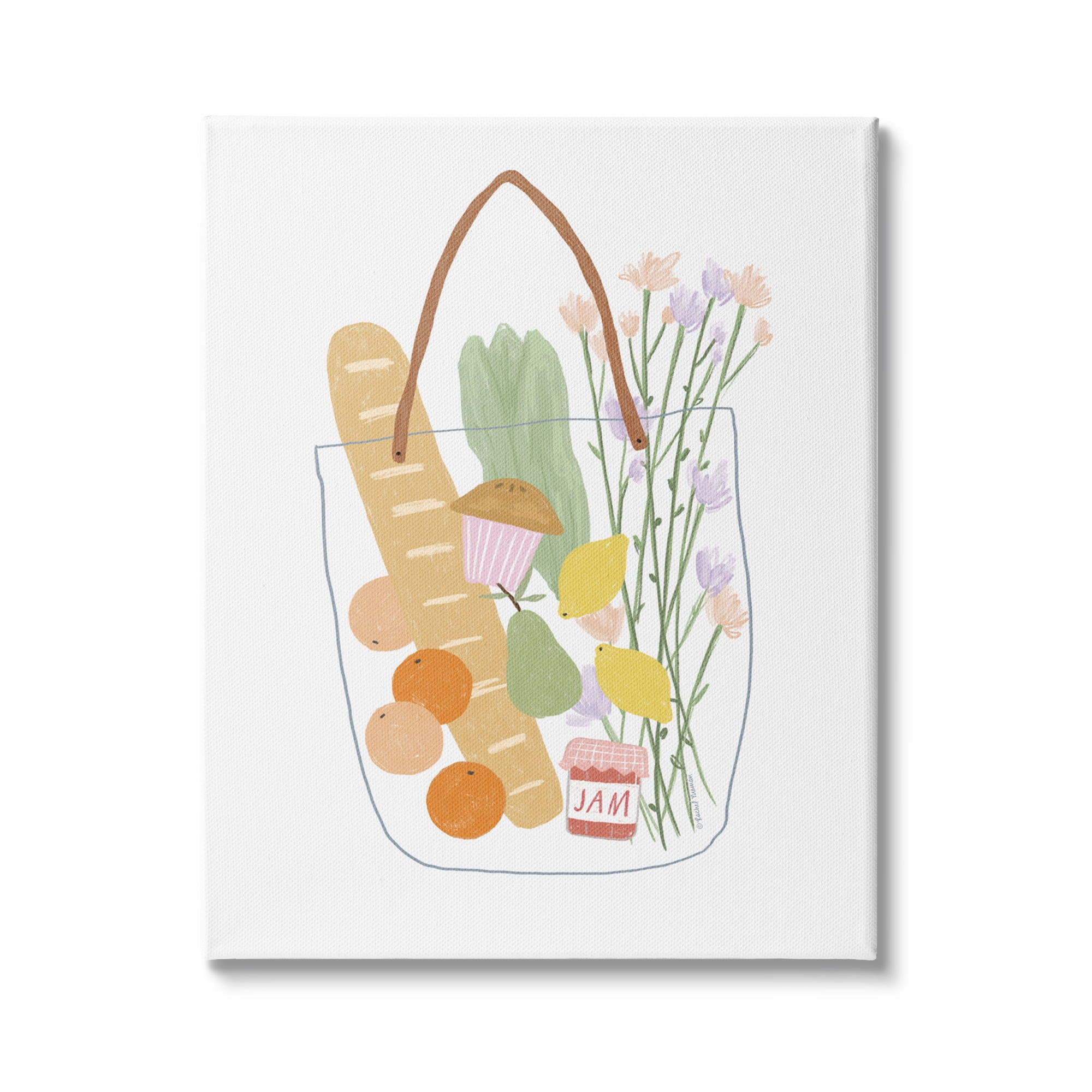 Stupell Industries Chic Shopping Bag Illustration Spring Market Grocery, 30 x 40,Design by Rachel Nieman