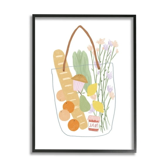 Stupell Industries Chic Shopping Bag Illustration Spring Market Grocery Graphic Art Black Framed Art Print Wall Art, 24x30, by Rachel Nieman