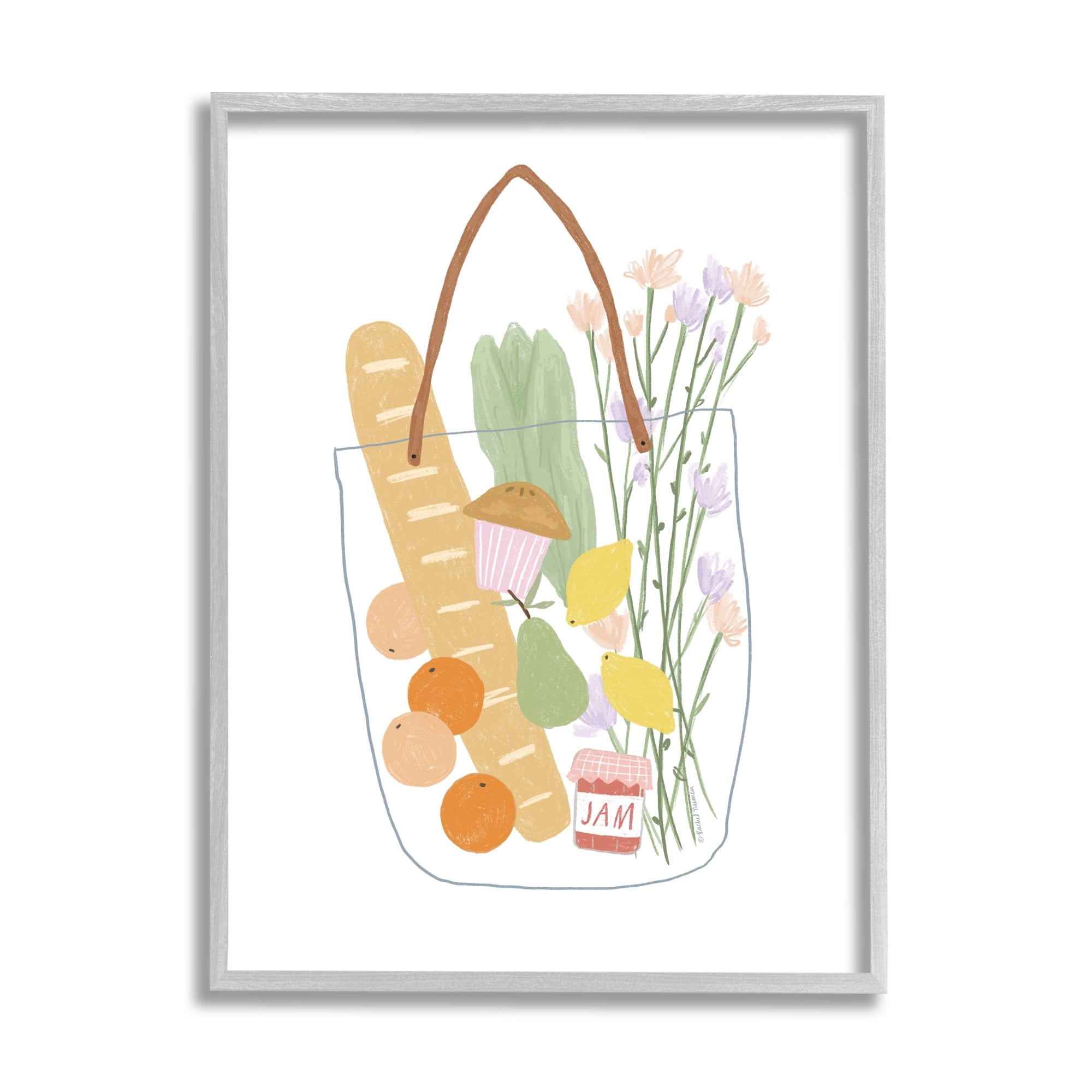 Stupell Industries Chic Shopping Bag Illustration Spring Market Grocery Graphic Art Gray Framed Art Print Wall Art, 11x14, by Rachel Nieman
