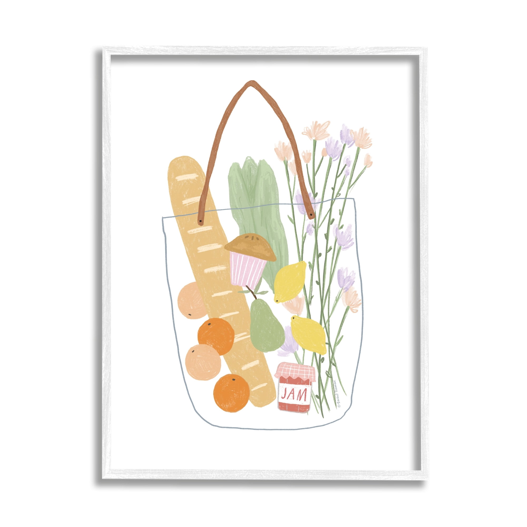 Stupell Industries Chic Shopping Bag Illustration Spring Market Grocery Graphic Art White Framed Art Print Wall Art, 11x14, by Rachel Nieman