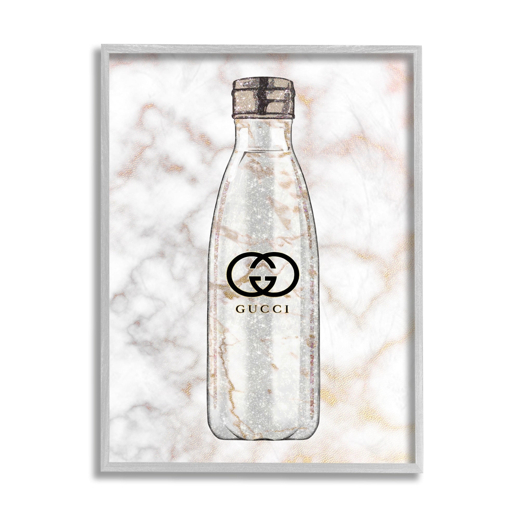 Stupell Industries Chic Sports Bottle Glam Fashion over Marble Grey Framed, 16 x 20, Design by Ziwei Li