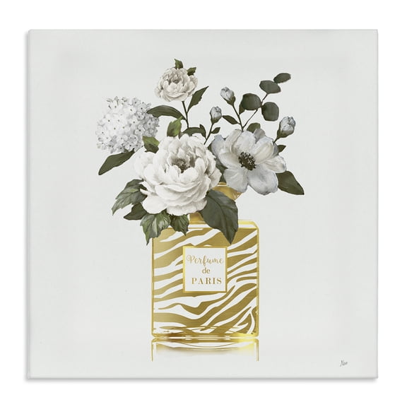 Stupell Industries Chic Striped Perfume Bouquet Floral Painting Wrapped Canvas Canvas Art Print Wall Art, 30 x 30