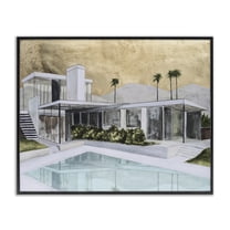 Stupell Industries Chic Tropical Pool Yard Landscape & Nature Painting Black Framed Art Print Wall Art, 14 x 11