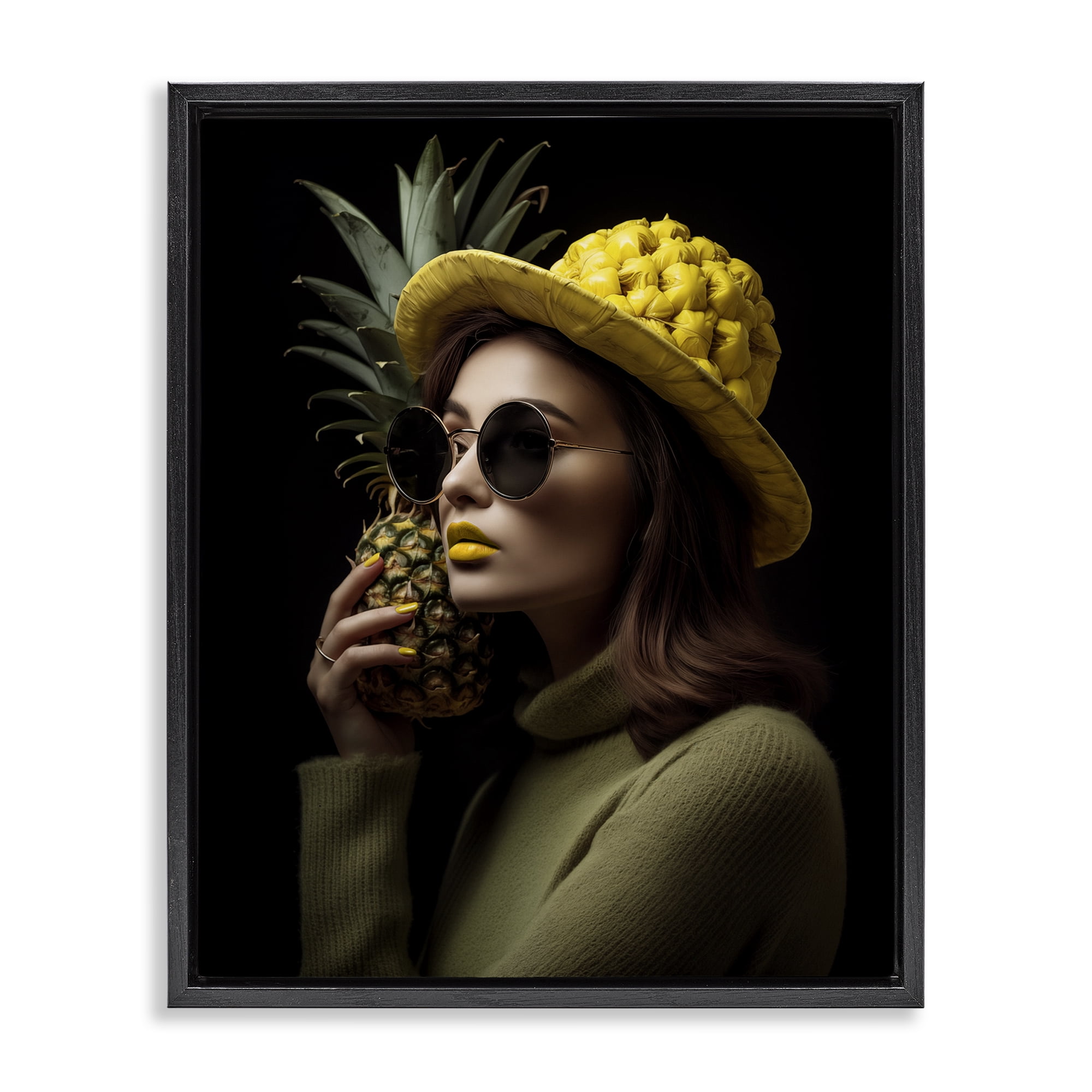 Stupell Industries Chic Tropical Woman Novelty Painting Black Floater Framed Art Print Wall Art, 25 x 31