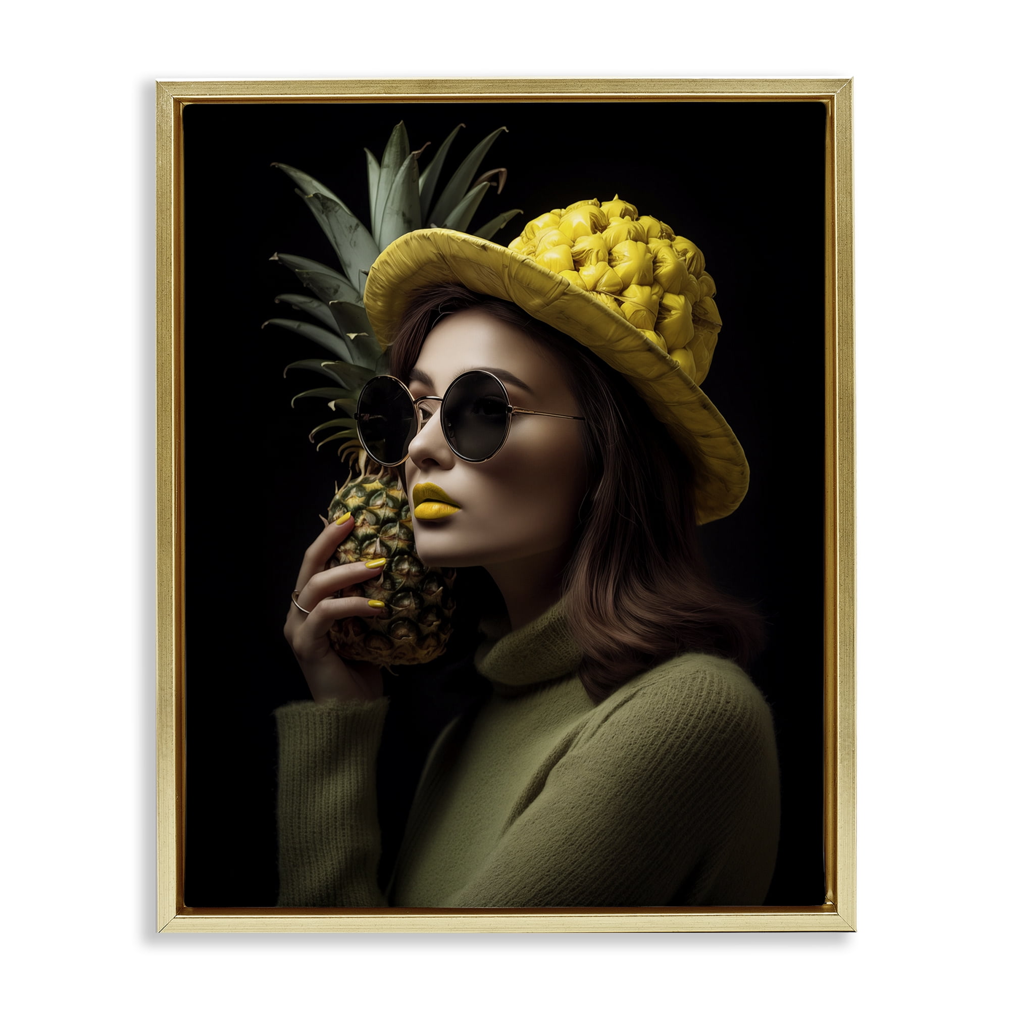 Stupell Industries Chic Tropical Woman Novelty Painting Gold Floater Framed Art Print Wall Art, 25 x 31