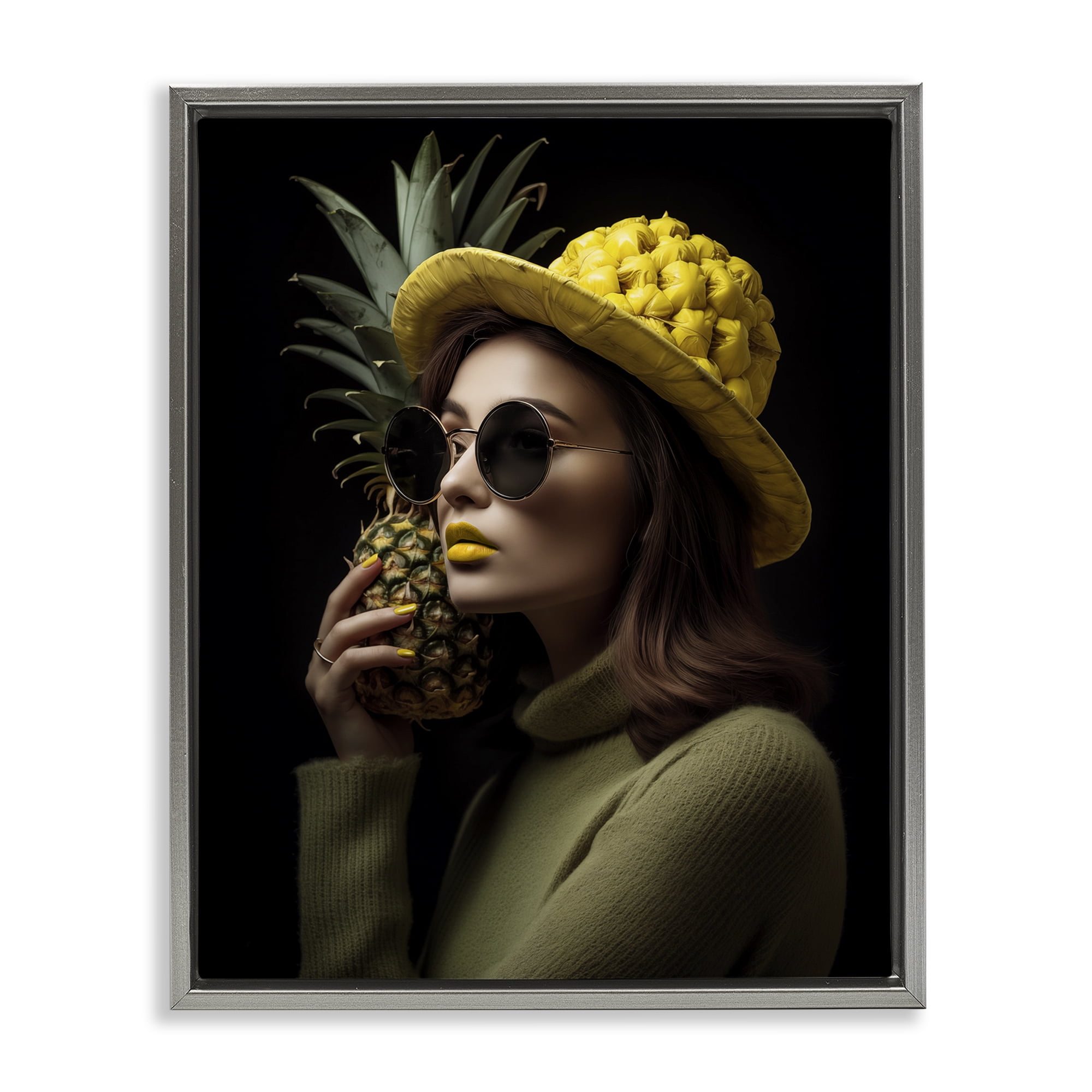 Stupell Industries Chic Tropical Woman Novelty Painting Gray Floater Framed Art Print Wall Art, 25 x 31