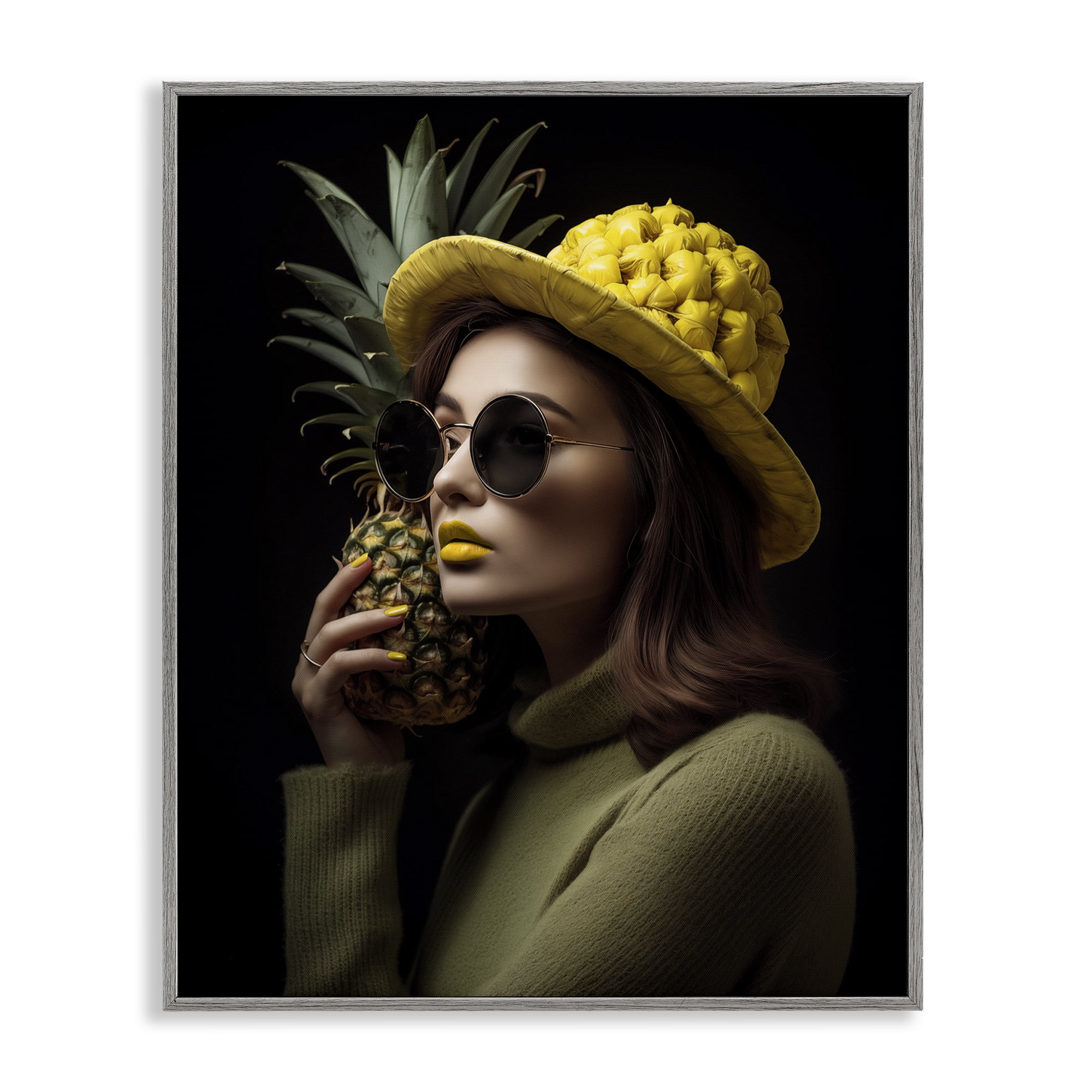 Stupell Industries Chic Tropical Woman Novelty Painting Gray Framed Art Print Wall Art, 24 x 30