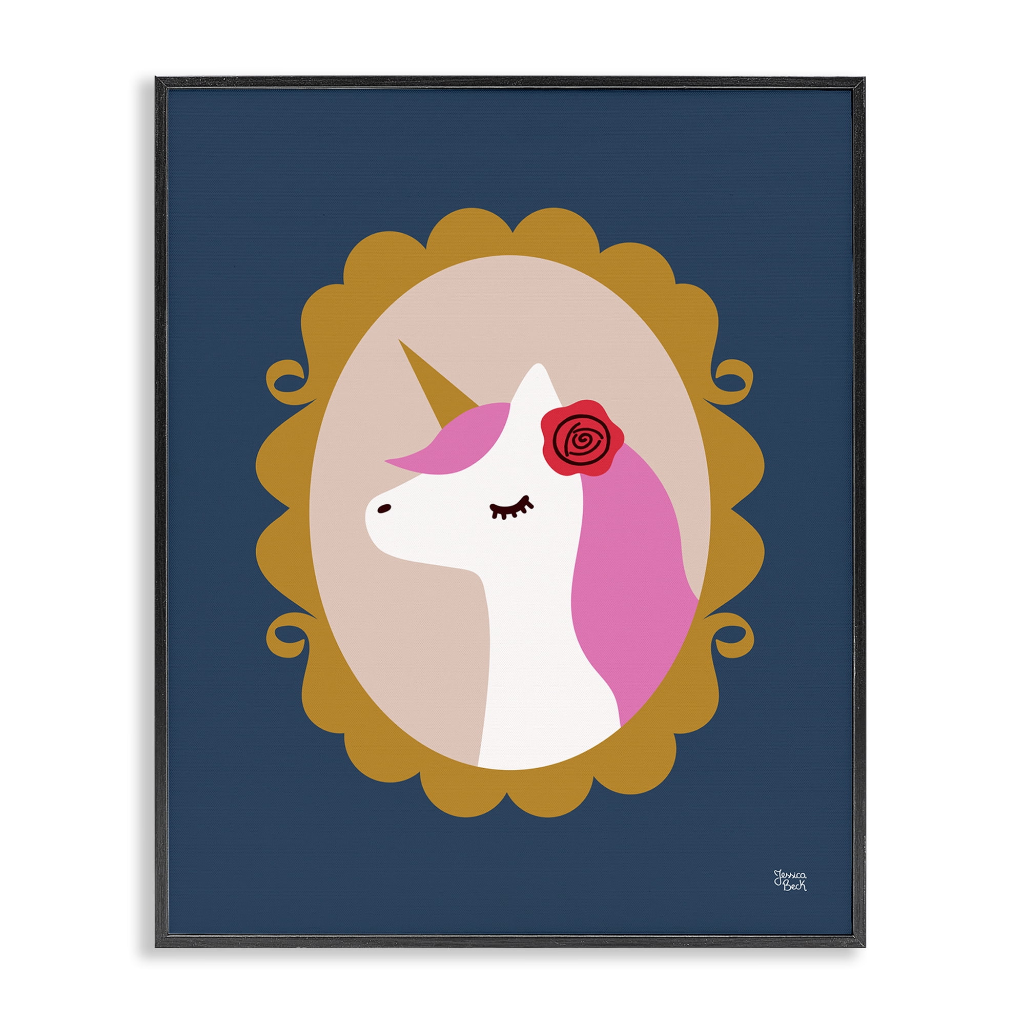 Stupell Industries Chic Unicorn Portrait Fantasy & Sci-Fi Painting Black Framed Art Print Wall Art, 24 x 30
