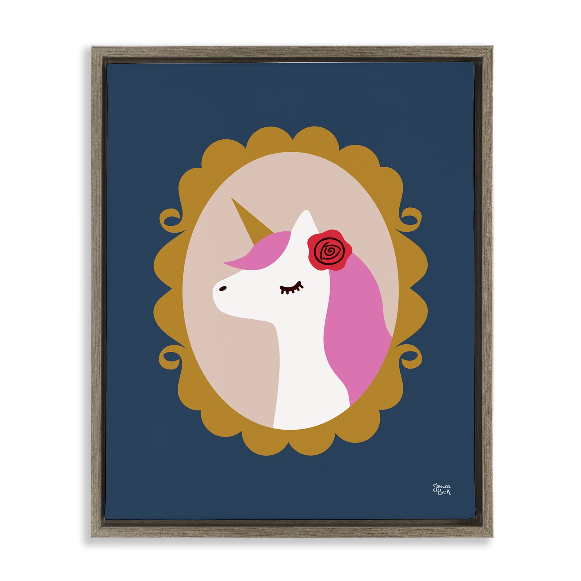 Stupell Industries Chic Unicorn Portrait Fantasy & Sci-Fi Painting Brown Floater Framed Canvas Art Print Wall Art, 25 x 31