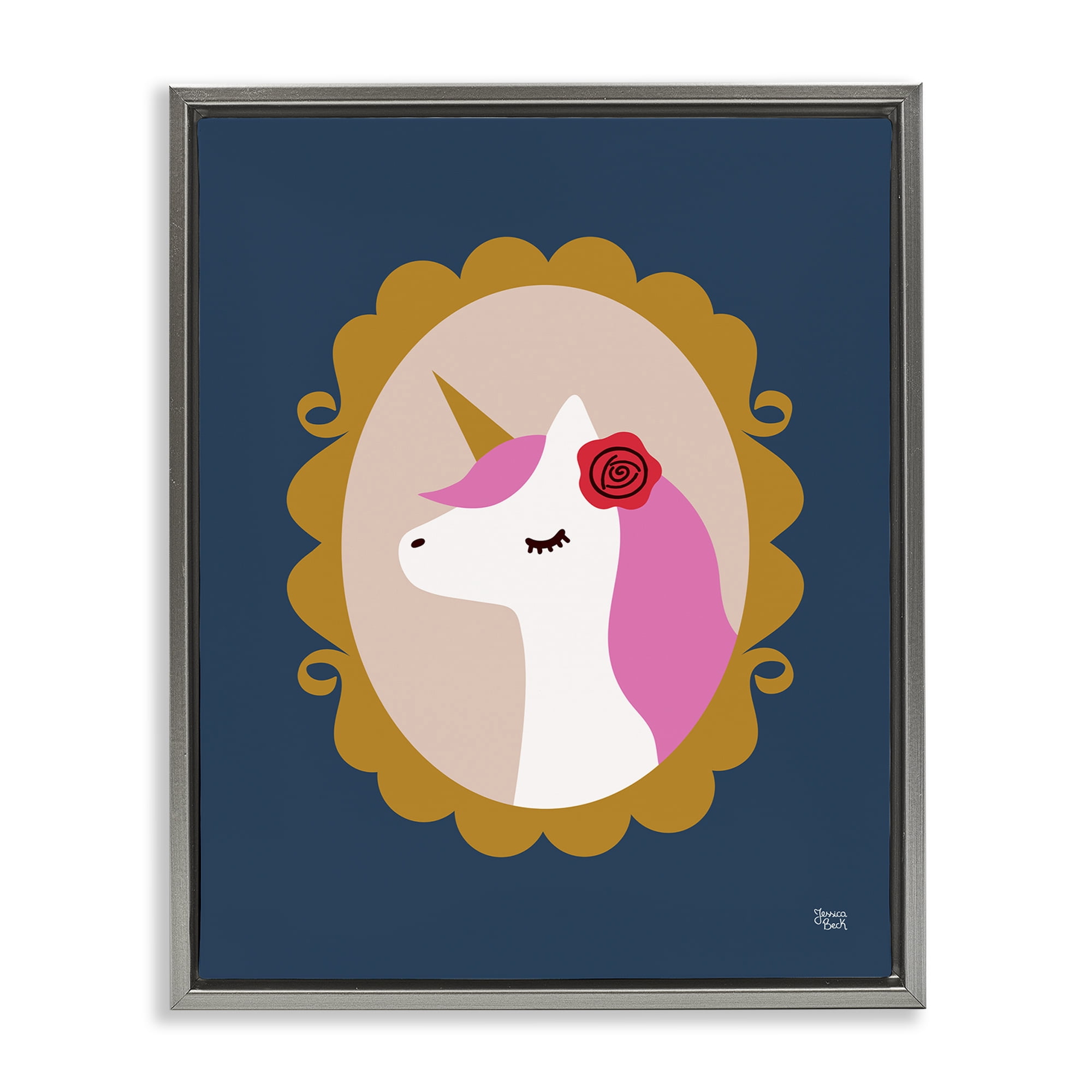 Stupell Industries Chic Unicorn Portrait Fantasy & Sci-Fi Painting Gray Floater Framed Canvas Art Print Wall Art, 17 x 21