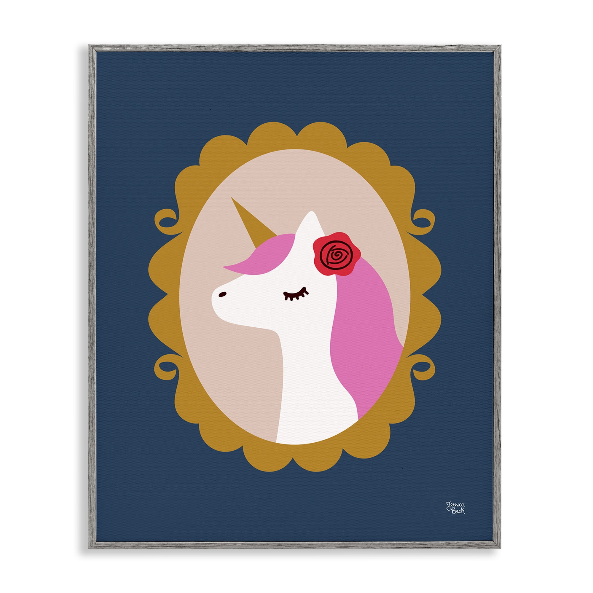 Stupell Industries Chic Unicorn Portrait Fantasy & Sci-Fi Painting Gray Framed Art Print Wall Art, 11 x 14