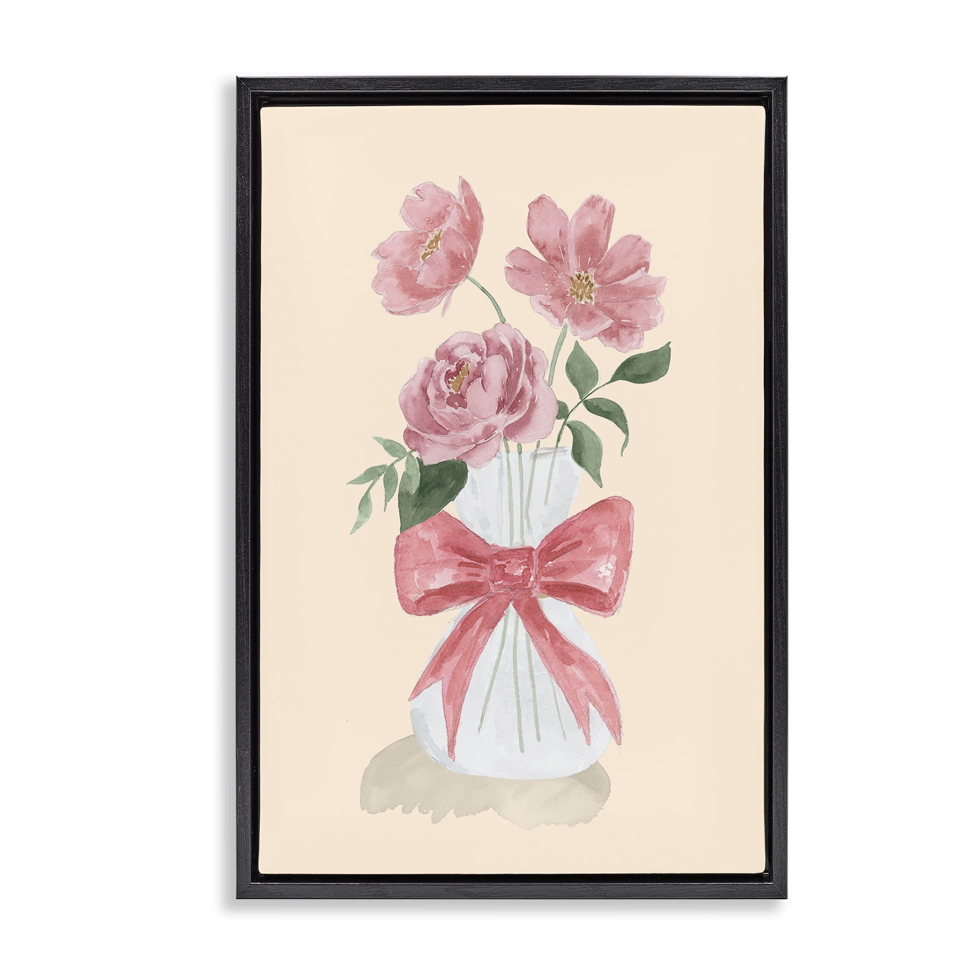 Stupell Industries Chic Vase Of Pink Plants & Flowers Painting Black Floater Framed Canvas Art Print Wall Art, 21 x 31